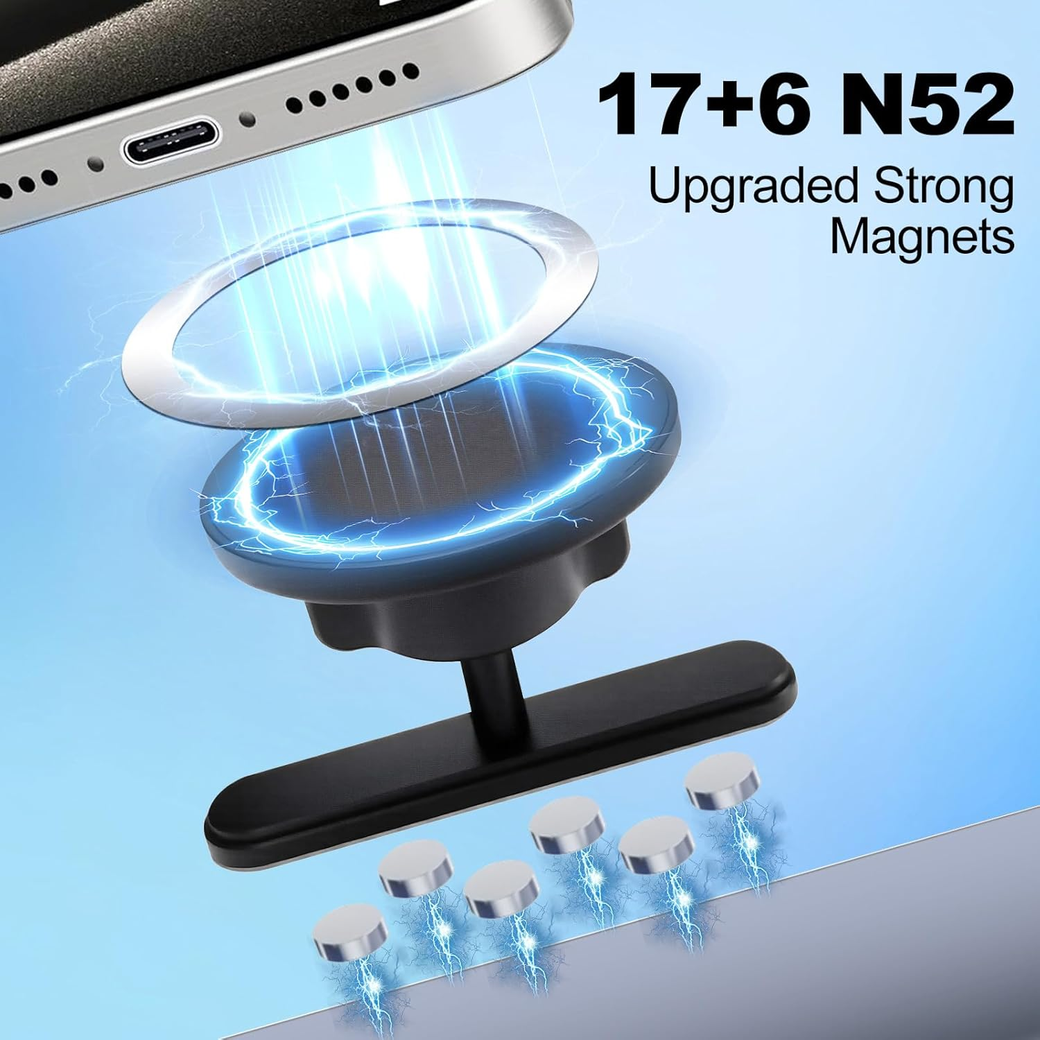 T Tersely Phone Holder for Gym&Golf Cart with Dual-Sided N52 Super Magnets for Magsafe, 360&deg; Strong Magnetic Phone Mount for Iphone 17/16/15/14/13/12/11 Series & Android with 2 Metal Ring Contain image number 1