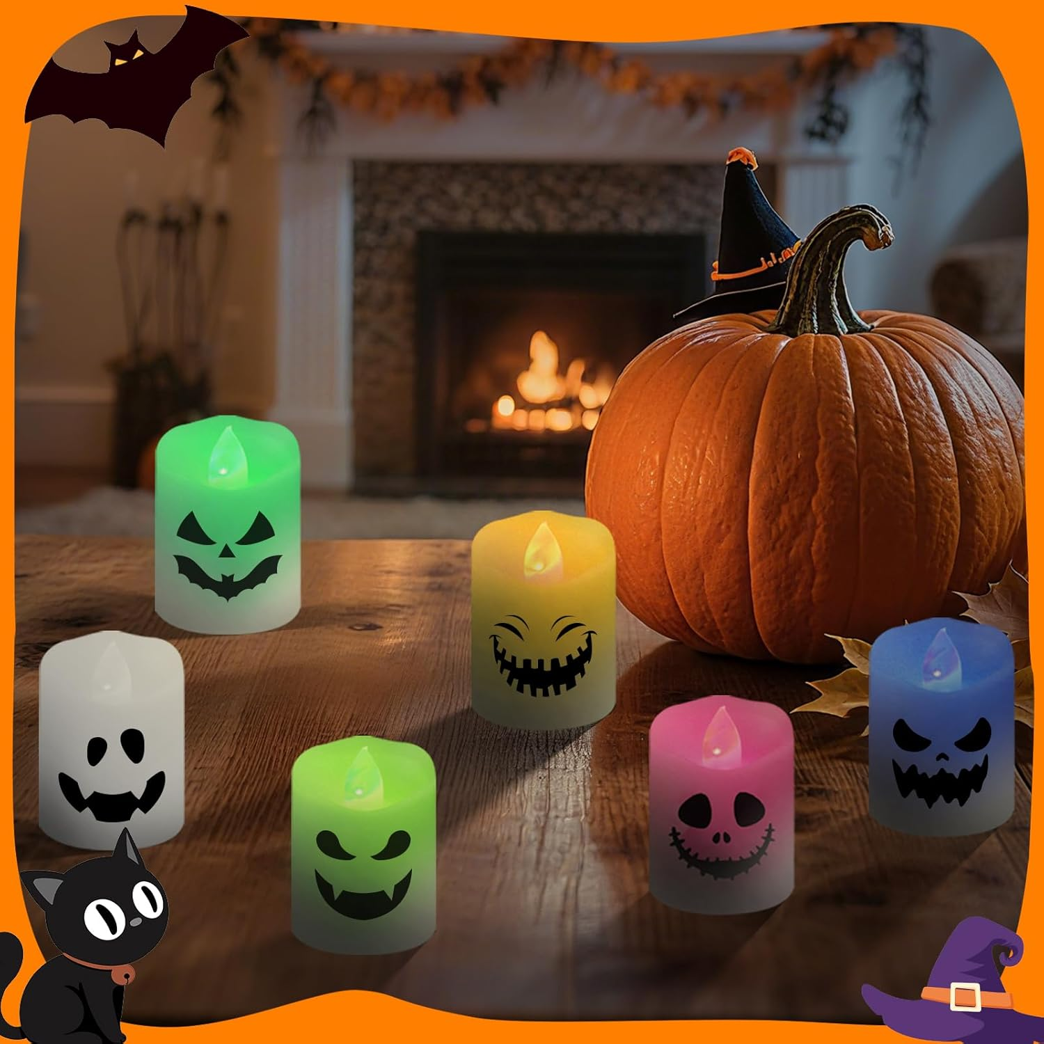 YLSD Halloween LED Candle Decoration with Remote Control, Flameless Votive Candles for Halloween Home Decor, Timing and Color Change, Battery Powered (6 Pack) image number 3