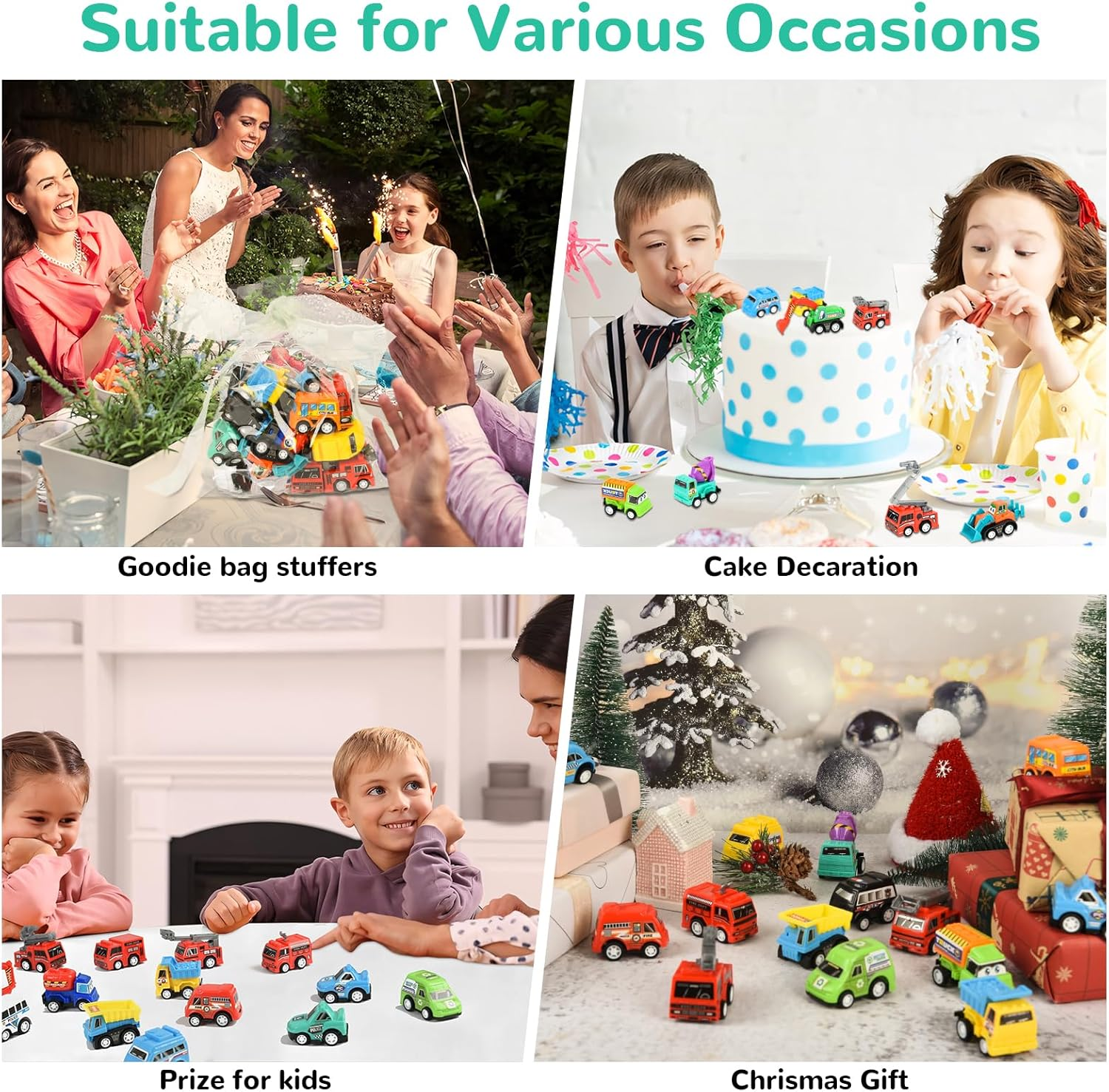 Easter Basket Stuffers 22PCS Mini Pull Back Cars and Trucks Toy Vehicles Set, Assorted Toy Vehicles Party Favors Bulk Small Construction Truck, Police Cars, Fire Trucks for Kids 3-8 image number 2