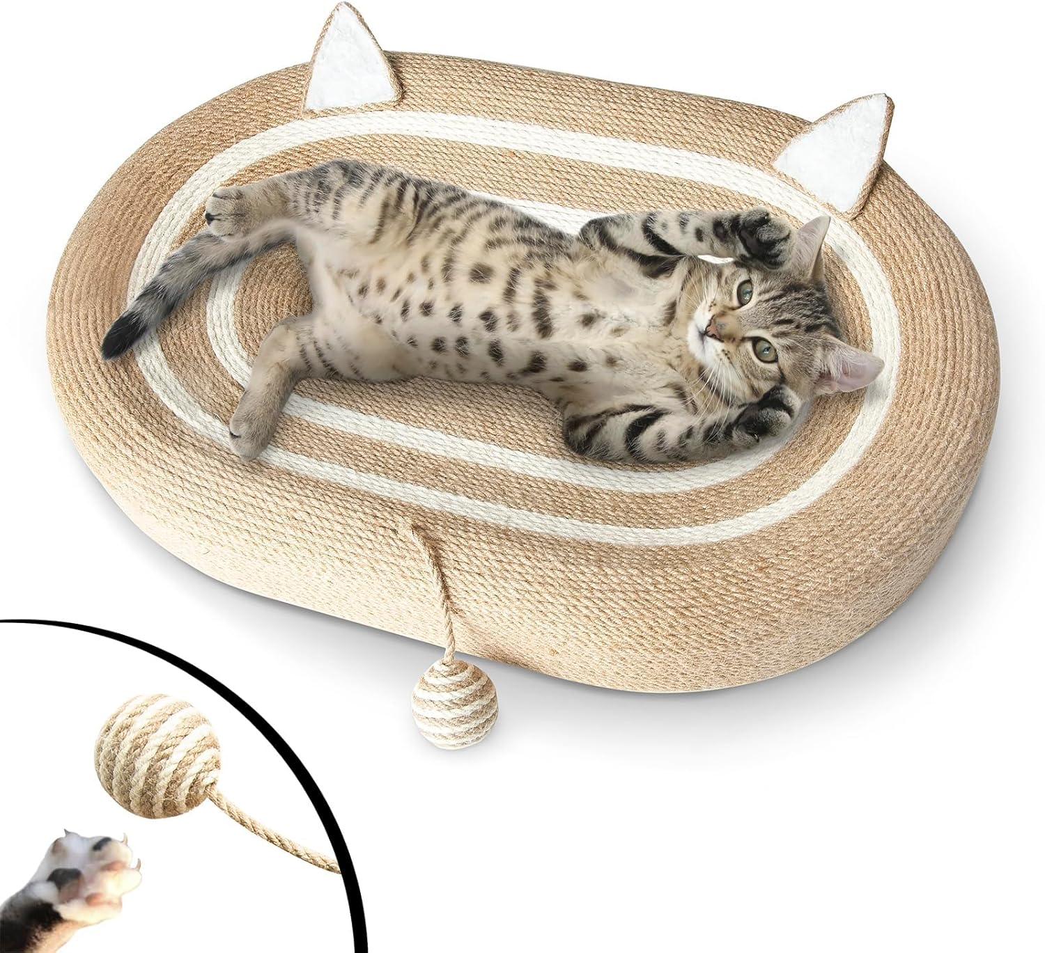 3 in 1 Cat Scratcher Bed, 24-Inch No Debris Scratching Pads with Anti-Slip, Cute Ear-Shaped Design for Indoor Cats, Relieves Boredom image number 4