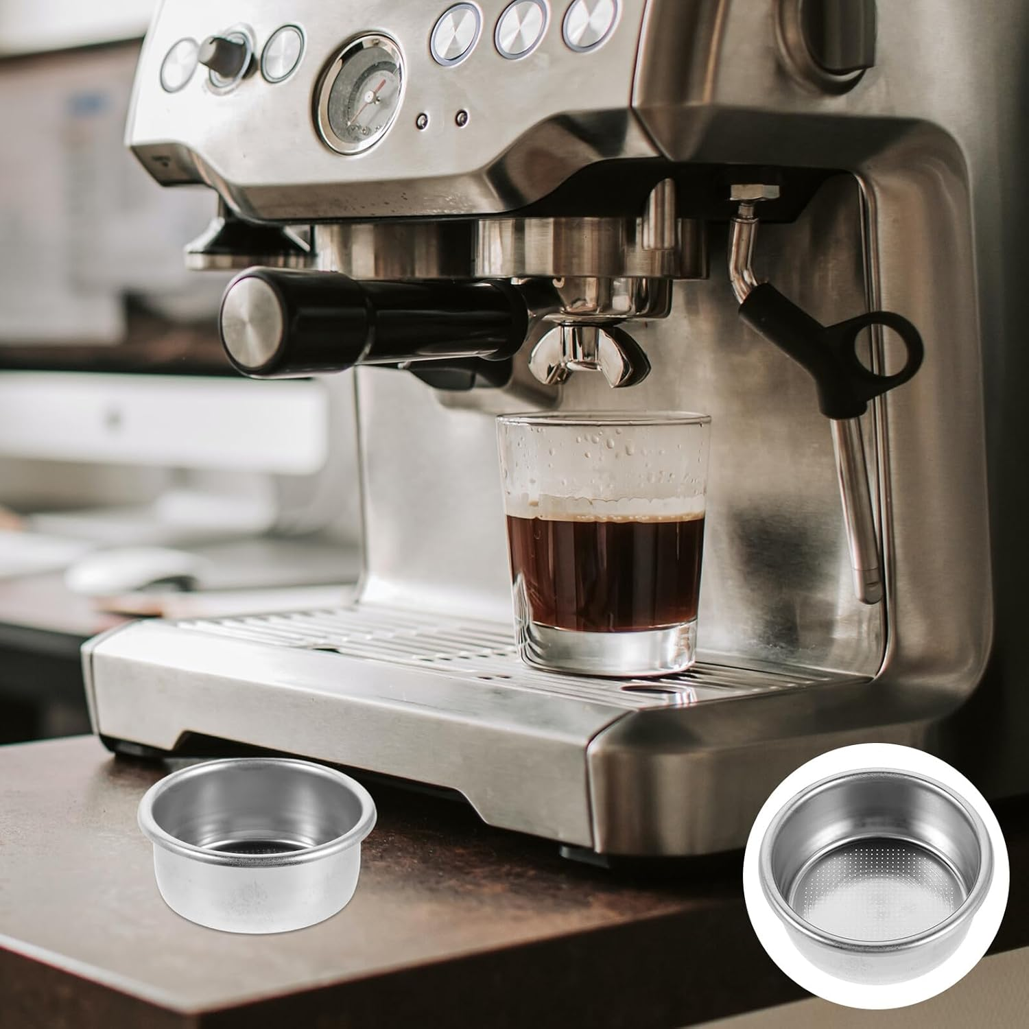 ABOOFAN 2Pcs 54Mm Stainless Steel Espresso Filter Basket Set, Fine Mesh Non-Pressurized Coffee Filter Cups for Home and Office Coffee Makers, Detachable Portafilter Strainer Accessories image number 3