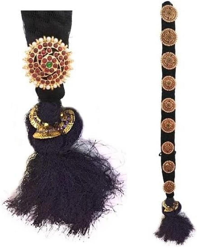 VAMA Girl'S Bridal False Hair Choti Jada Billalu Set Hair Ornaments Full Moon Temple Jewellery Ready Jada Billalu Bharatanatyam Kuchipudi Classical Dance Jewelry image number 4