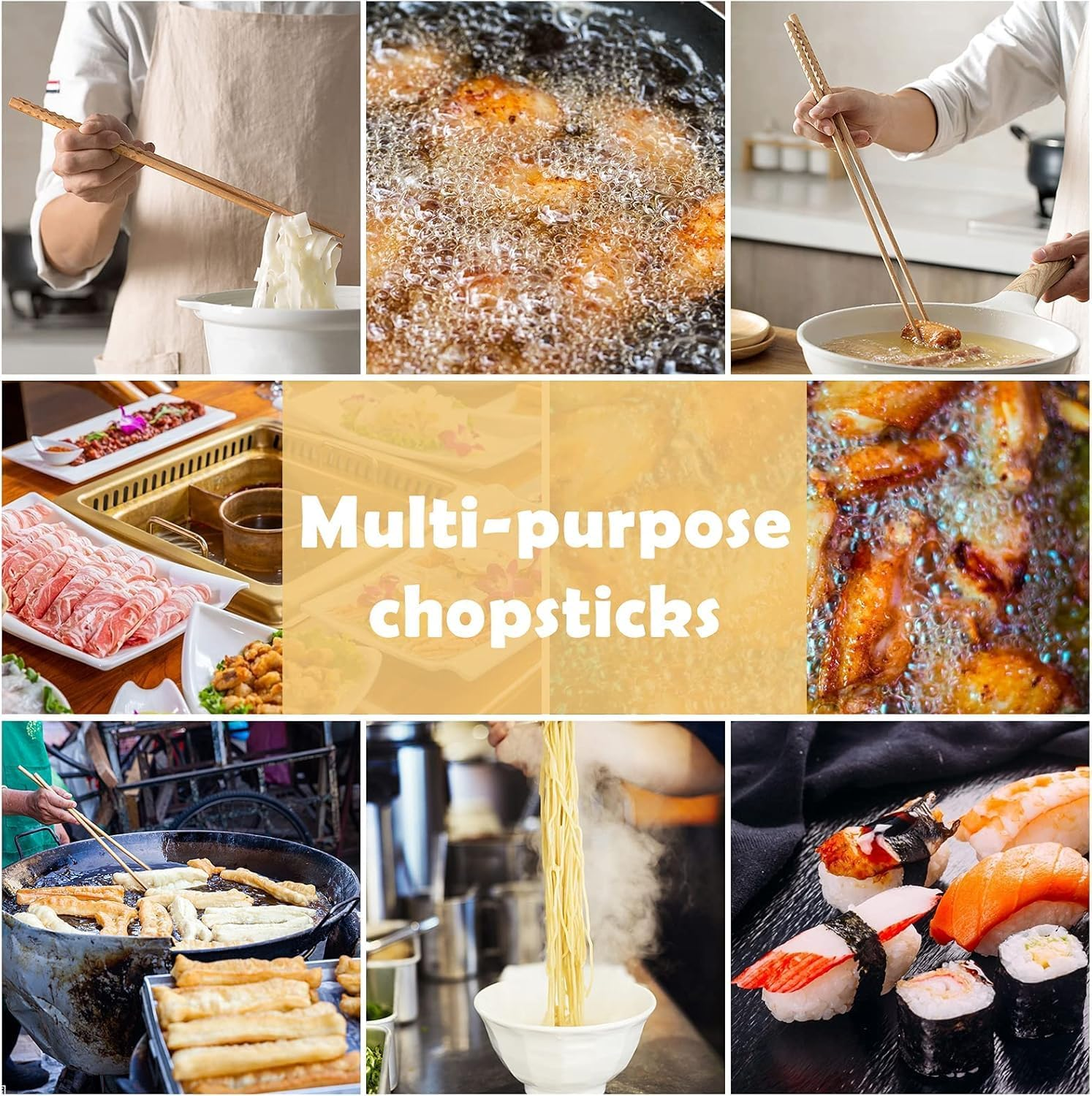 42Cm Extra Long Anti-Slip Wooden Cooking Chopsticks Set - 2 Pairs Reusable for Noodles, Frying, and Hot Pot - Durable Kitchen Utensils image number 3