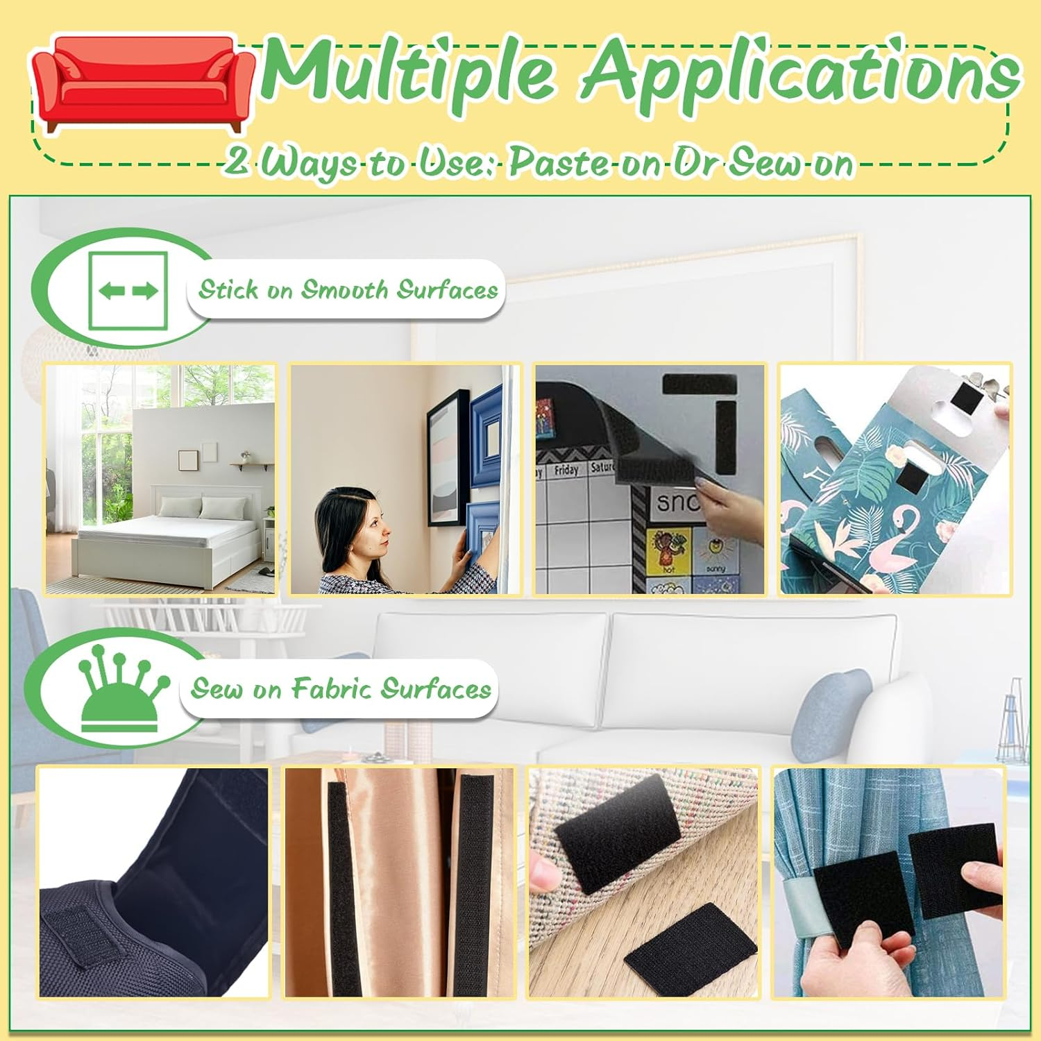 Teuvo Couch Cushion Non Slip Pads to Keep Couch Cushions from Sliding, Hook and Loop Tape with Adhesive for Smooth Surfaces, 2M Long and 11Cm Wide image number 2