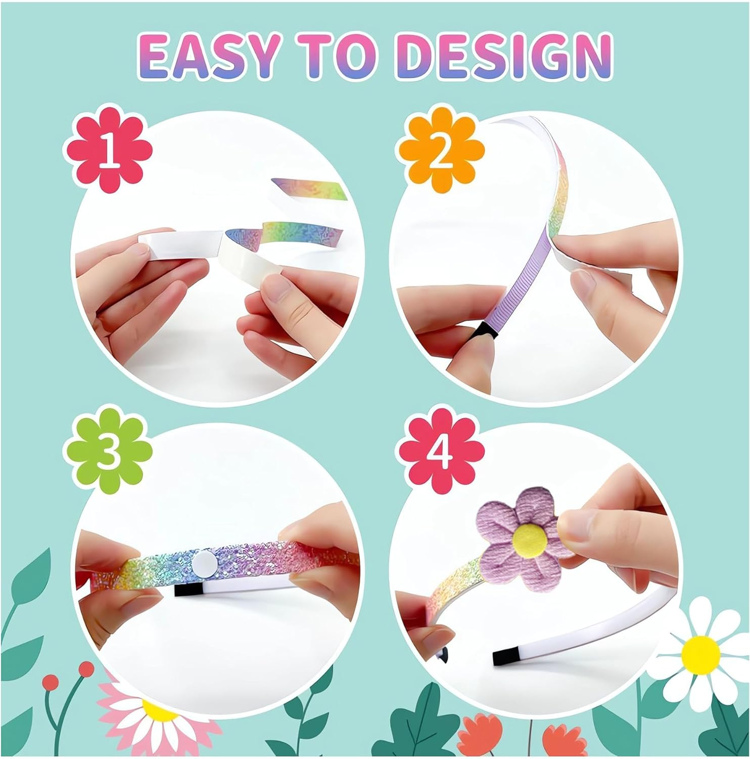 YELINTIAN Headband Making Kit for Girls, DIY Headbands for Crafts, Make Your Own Fashion Headbands for Kids, Hair Accessories for Girls 8-12 Little Children'S Art & Craft Gifts(55Pcs) image number 5