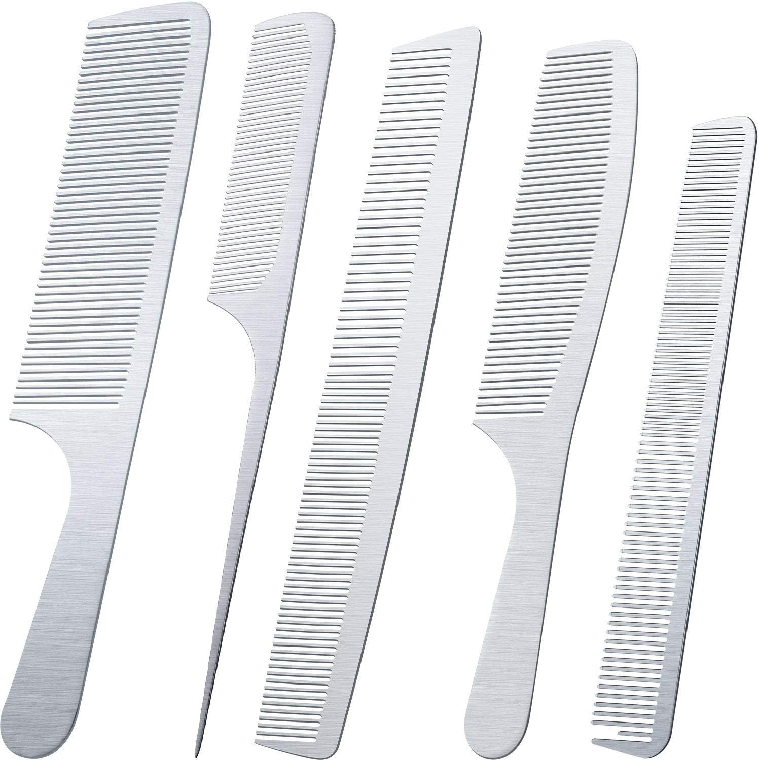 Boao 5 Type Metal Barber Combs Set Stainless Steel Rat Tail Combs Double Tooth Fine Wide Tooth Large Small Handle Hairdressing for Woman Man Long Short Hair Styling Cutting Dressing Beard Mustache image number 3