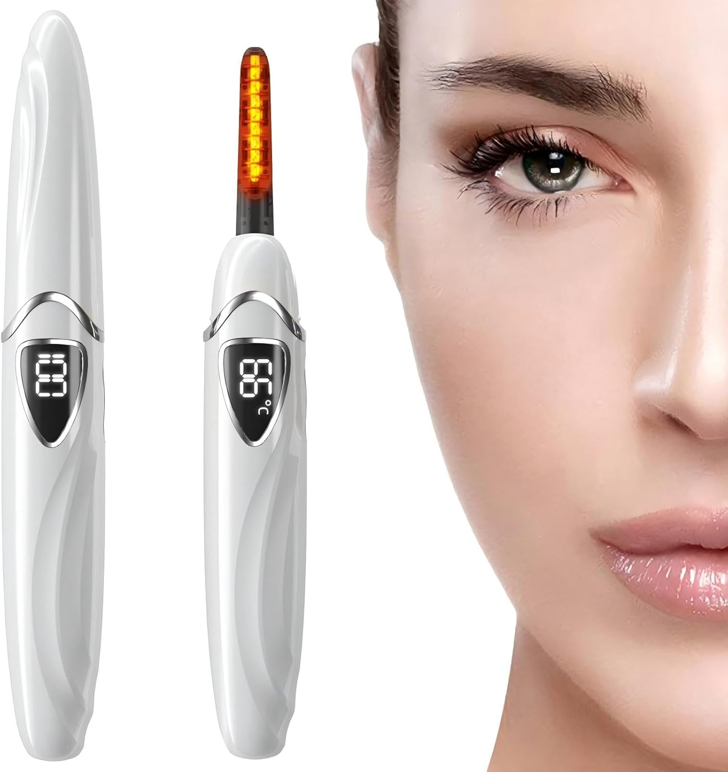 ZAPAL Heated Lash Curler, S600 Heated Eyelash Curler Rechargeable, Intelligent Power off Electric Eyelash Curler Heated, Quickly 24 Hs Lasting Natural Makeup for Woman (Snow White/Silver, S600-148MM)