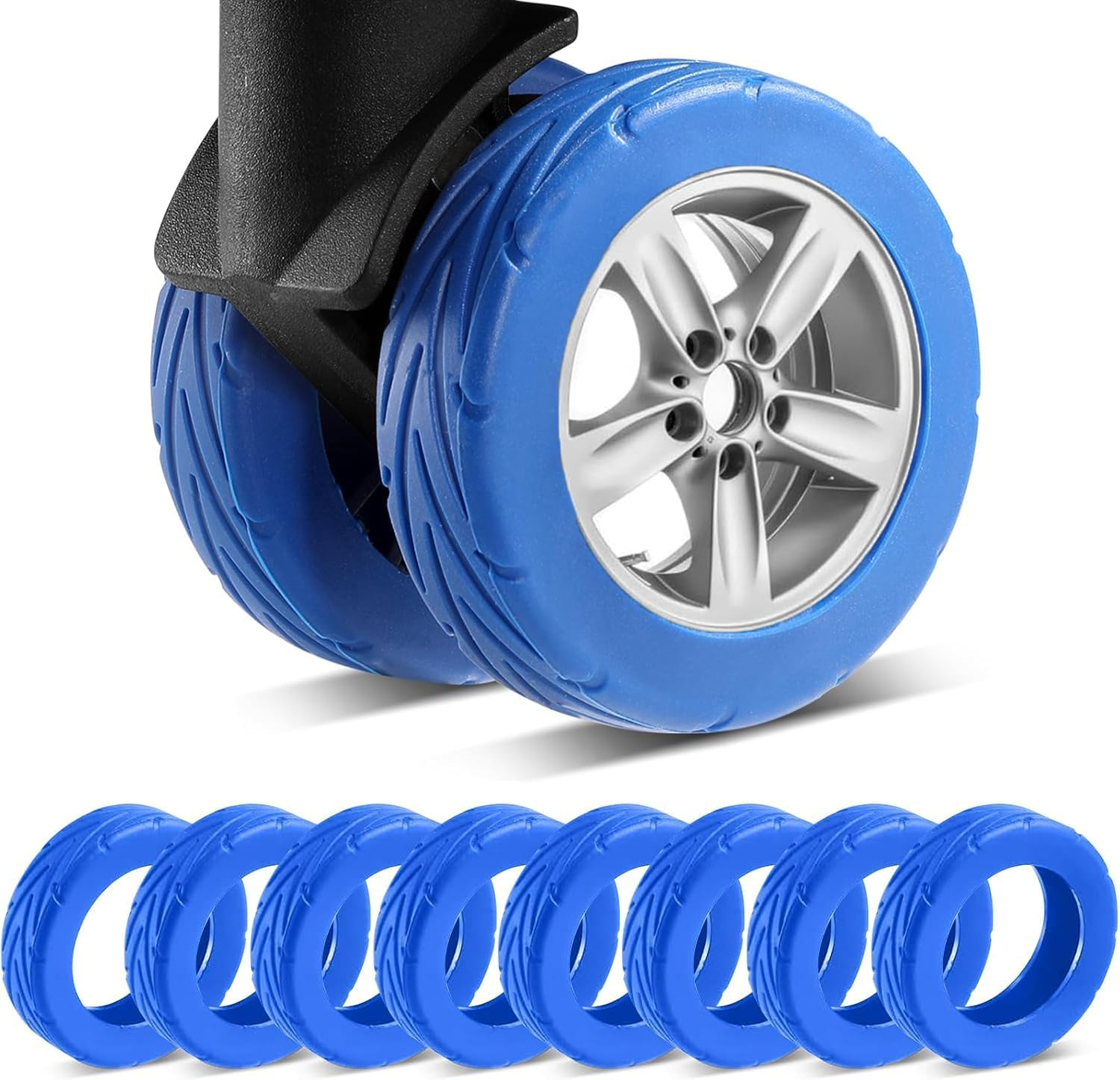 8 Pcs Upgrade Luggage Wheel Covers for Carry-On Suitcases-H HOME-MART Wear-Resistant Trolley Caster Case, Anti-Noise Suitcase Wheel Protectors for 2-2.4" Spinner Wheels (Blue)