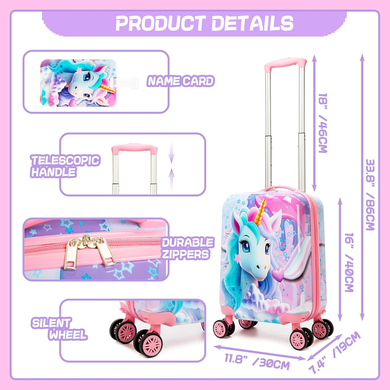 Homskiii Kid'S Luggage Set 2 Piece Suitcase Set 16" Hardside Luggage with Spinner Wheels Girls Boys Carry on Luggage Airline Approved, 4008, 16Inch - 1005 image number 5