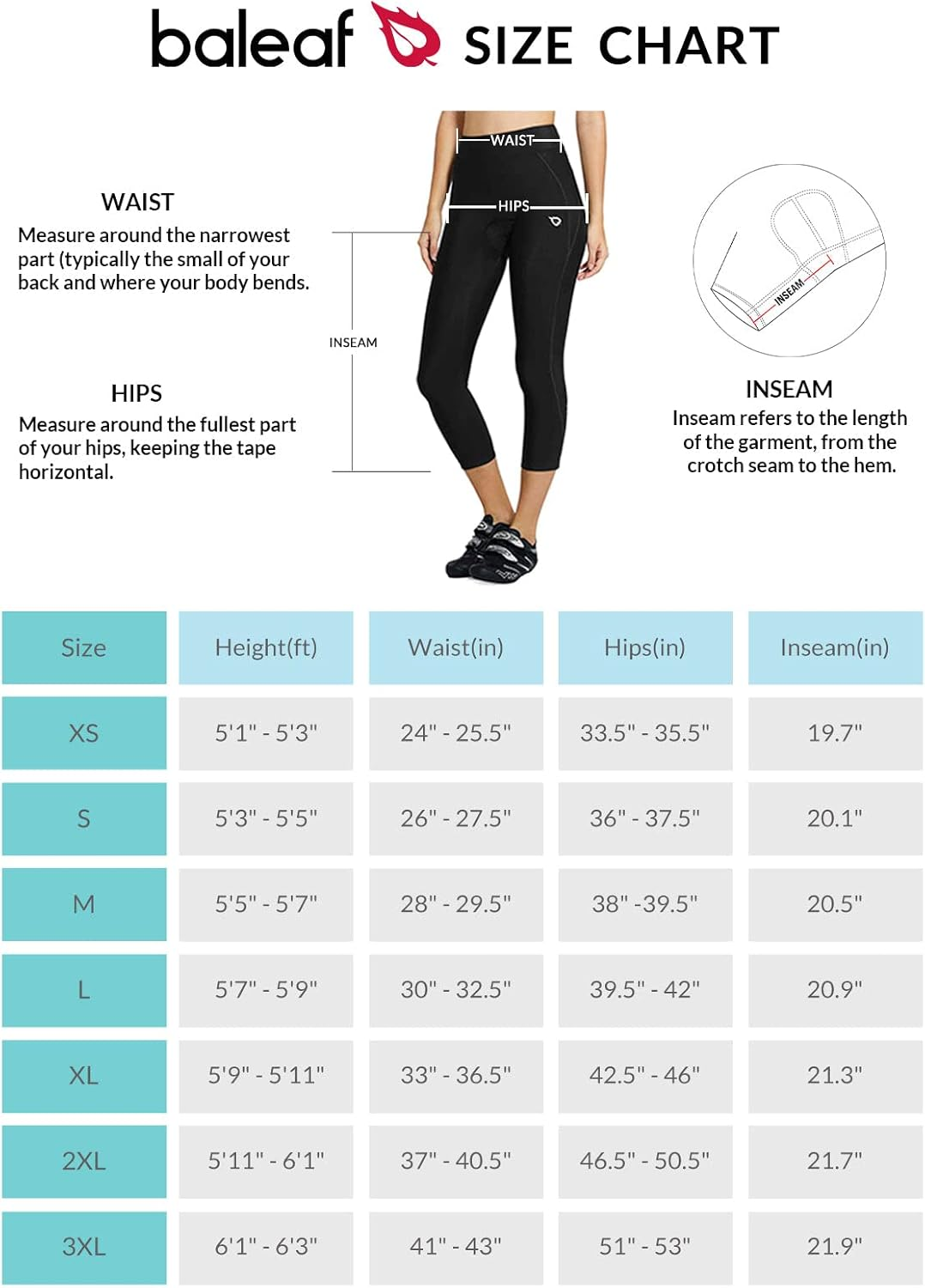 Baleaf Women'S Padded Bike Shorts Cycling Pants Bicycle Capris Biking Spin Legging 3/4 UPF 50+ image number 3