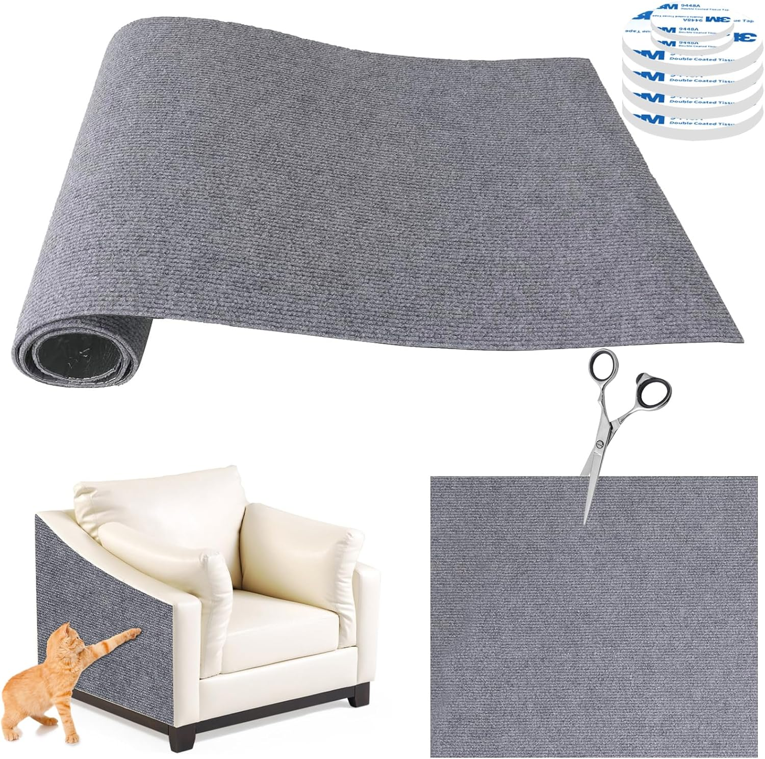 Self-Adhesive Cat Scratching Mat, Cat Wall, DIY Scratching Board, Cat Scratch Protection, Sofa Cat, Ideal for Scratching Mat, Cats, Cat Scratching Boards, Scratching Wall Grey, 200 X 40 Cm image number 3