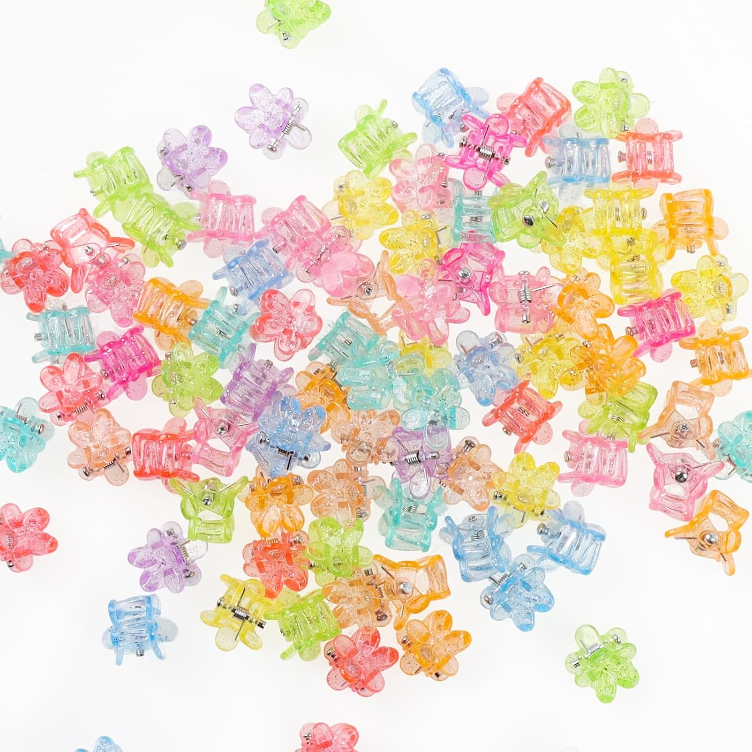 100PCS Mini Flower Hair Clips for Women Girls Mini Claw Clips Cute Jaw Clips Glitter Baby Hair Clip Small Hair Barrettes Strong Grip Hair Accessories for Hair Styling, Colorful image number 3