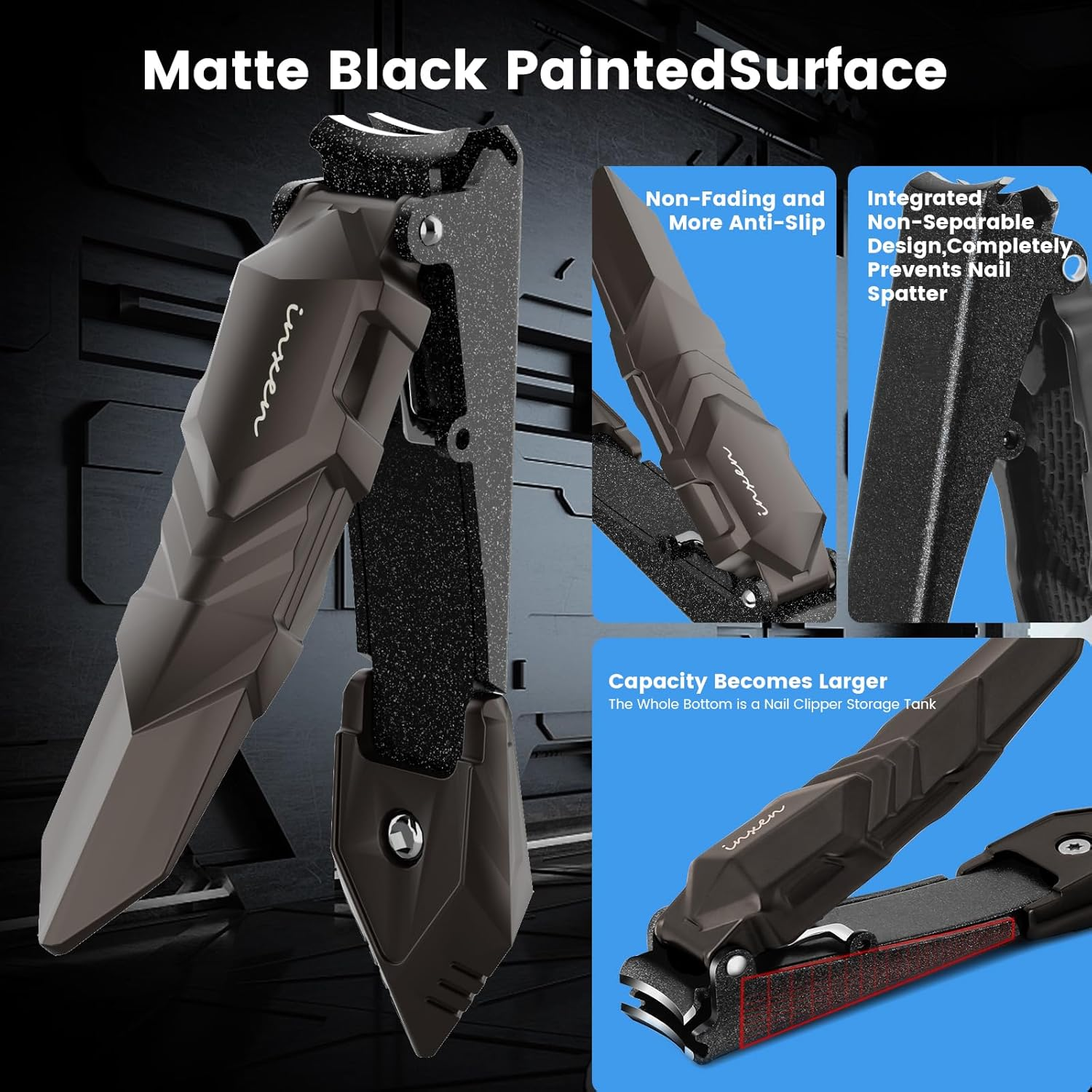 INXEN Nail Clippers for Men with Catcher &ndash; No Splash, Self-Collecting Premium Steel Clippers for Fingernails & Toenails, Ideal Gift & Grooming Gifts, Great Gadget & Stocking Stuffer Gift image number 3