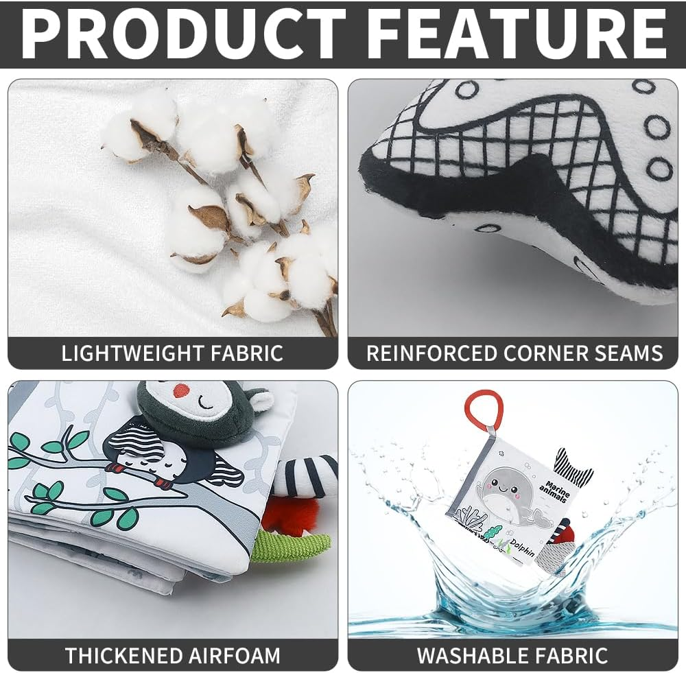 Baby Activity Arch Bassinet Toy, Black and White Travel Mobile Toy Bar with Hanging Animals, Stroller, Pram and Crib Attachment Toys (Ocean) - Animal image number 3