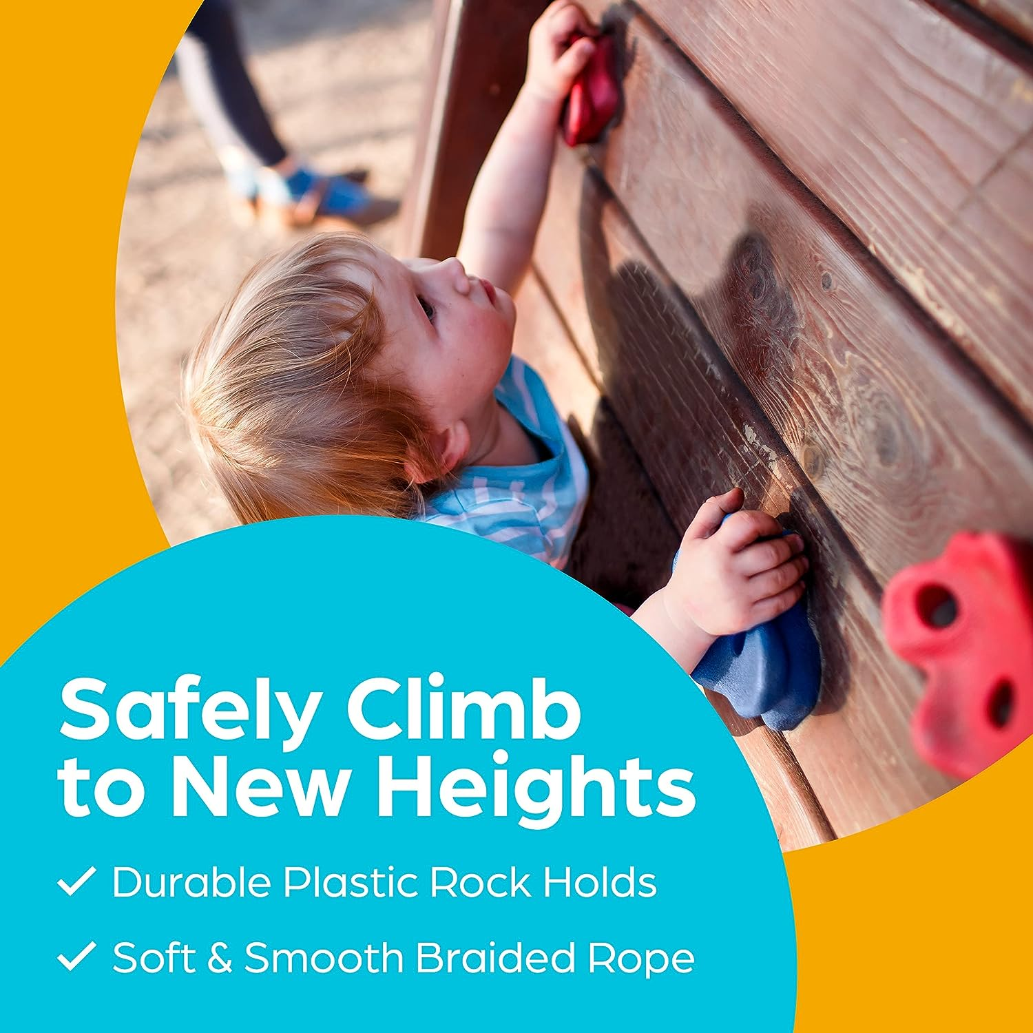 Jungle Gym Kingdom DIY 25 Rock Climbing Ninja Hand Holds with Robust 8 Foot Knotted Rope Build Childrens Playground Wall Kids Indoor Outdoor Play Sets with Mounting Hardware image number 6