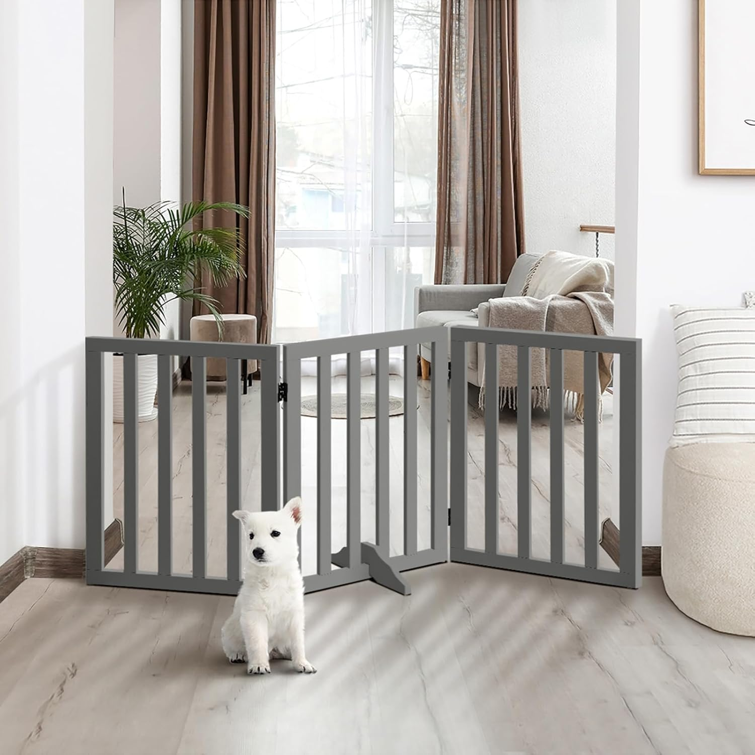 Dog Gate with Support Leg Pet Gate Fence 142 X 60.5 X 2Cm Grey image number 1