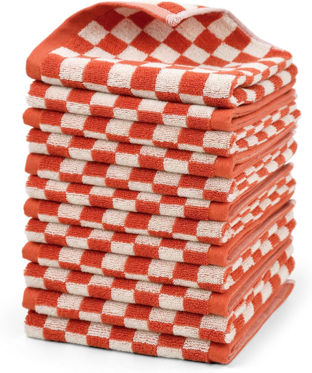 Jacquotha Quick Drying Washcloths - Pack of 12, 13X13 Inches, 100% Cotton Wash Cloths for Showering Spa Kitchen, Yellow Checkered Face Cloths