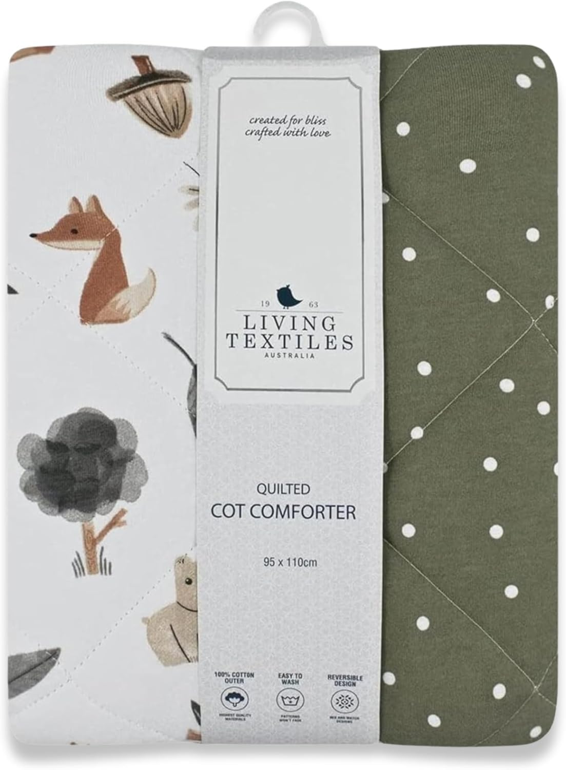 Living Textiles Organic Reversible Cot Comforter - Tractor Ride, Premium Fabric for Baby'S Best Comfort, Super Soft Baby Quilt for Crib Bed, Stroller, Cot,Moisture Resistant - 95 X 110Cm