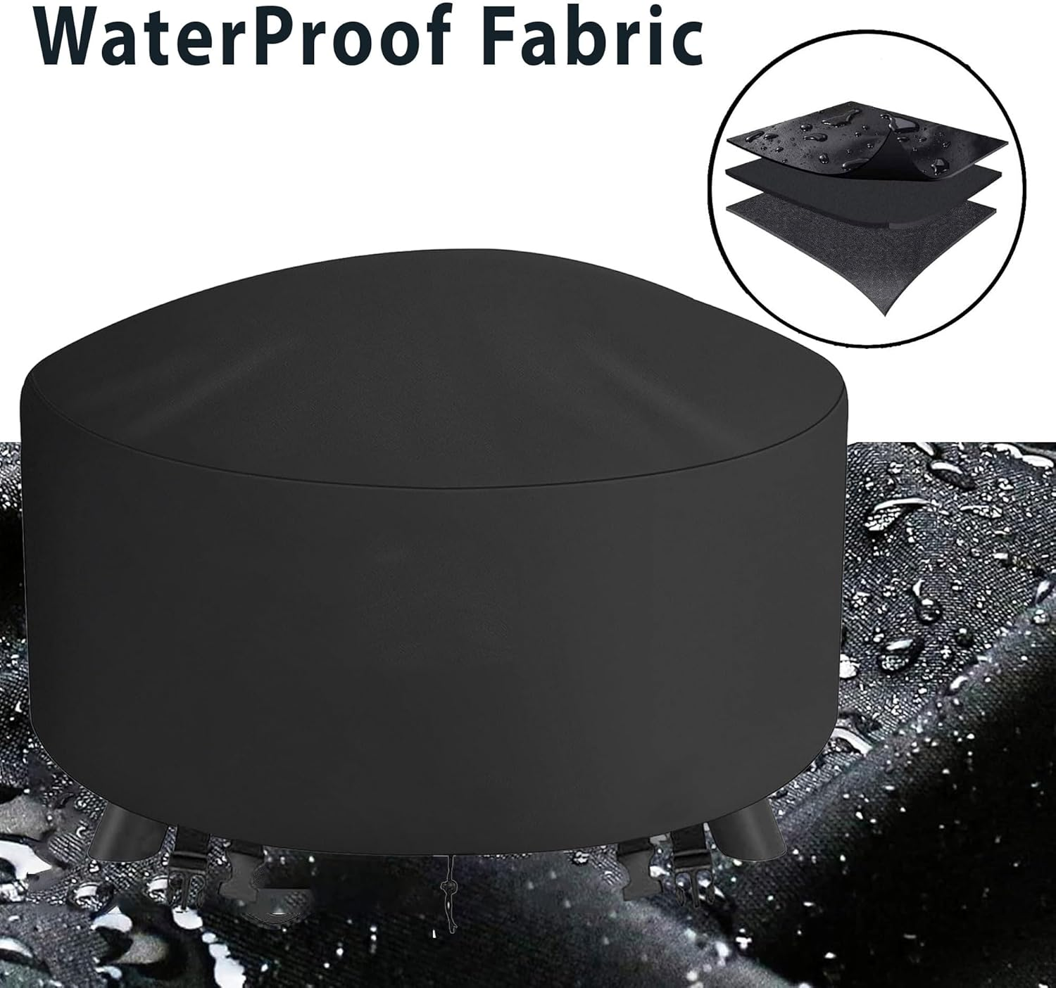 Fire Pit Cover round 101CM BBQ Cover Outdoor Waterproof Firepit Cover Patio Fire Table Cover Outdoor 40 Inch round Fire Bowl Cover for Garden, Lawn, Heavy Duty 600D - 101X101X50Cm image number 4