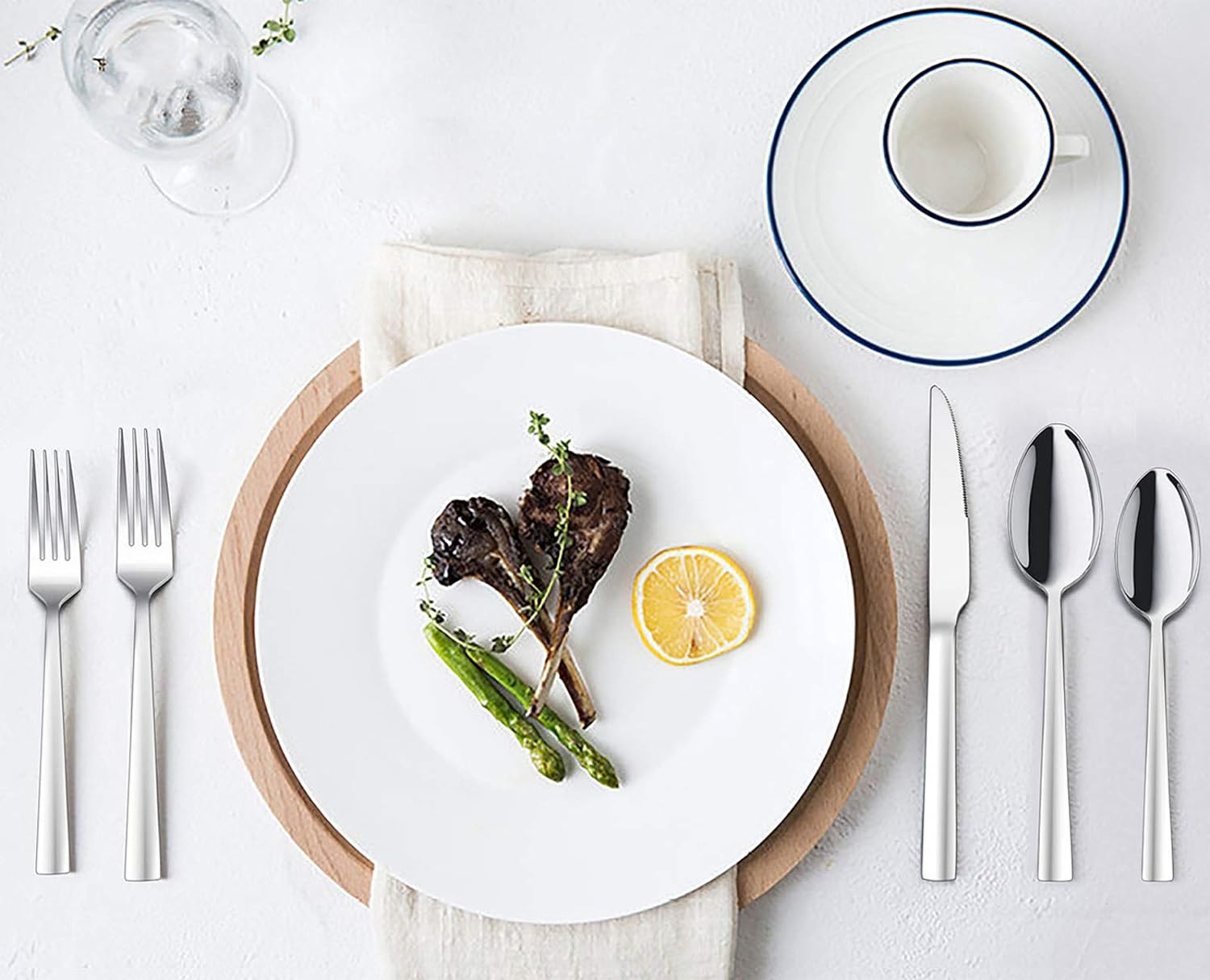 60-Piece Silverware Set, E-Far Stainless Steel Flatware Set Service for 12, Tableware Cutlery Set for Home Restaurant Party, Dinner Forks/Spoons/Knives, Square Edge & Mirror Polished, Dishwasher Safe image number 6