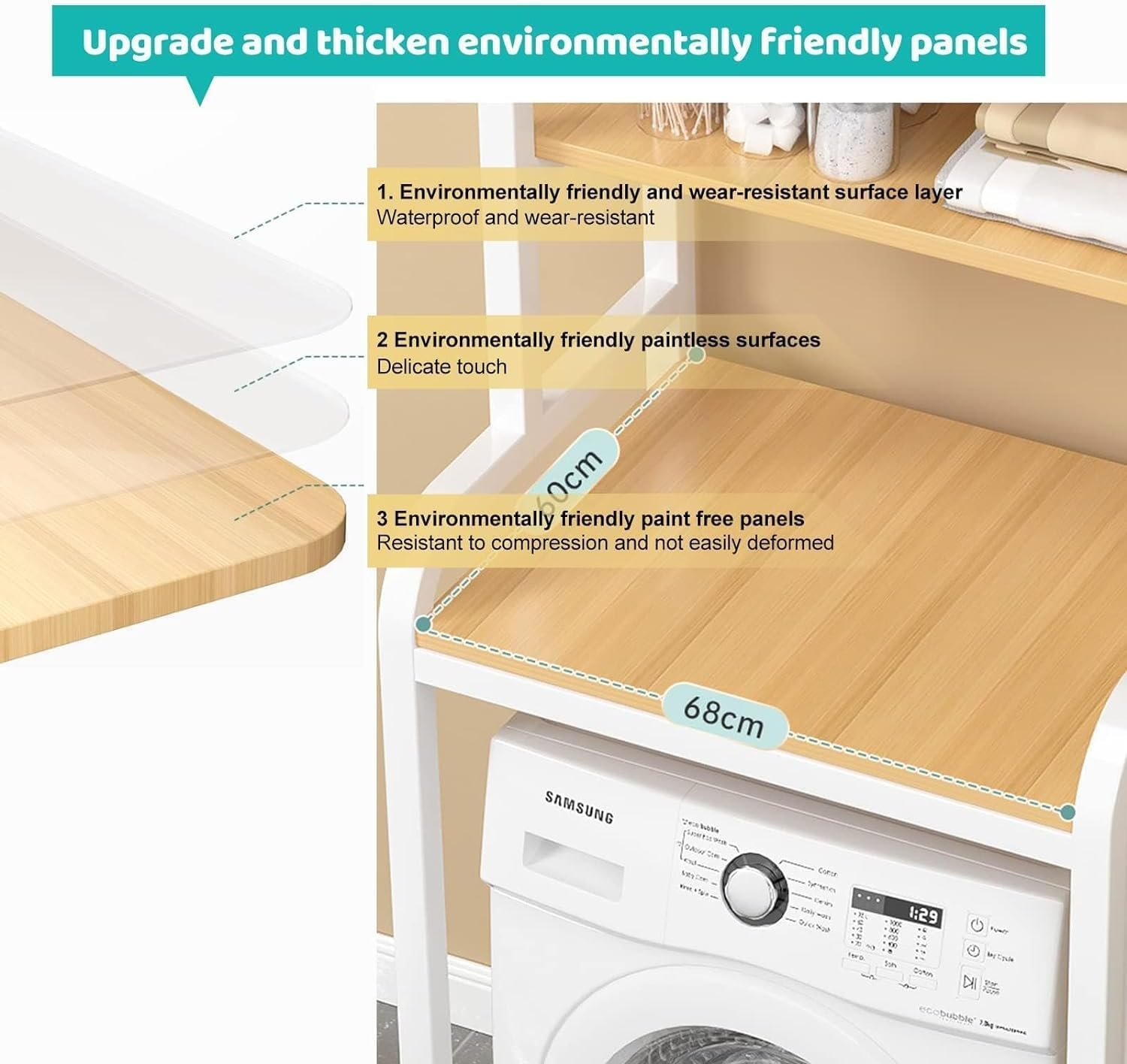 Fohouse 3-Tier over the Toilet Storage, above Washer Dryer Rack, Bathroom Balcony Organizer for Space Saving, Metal Laundry Shelf (White) image number 4