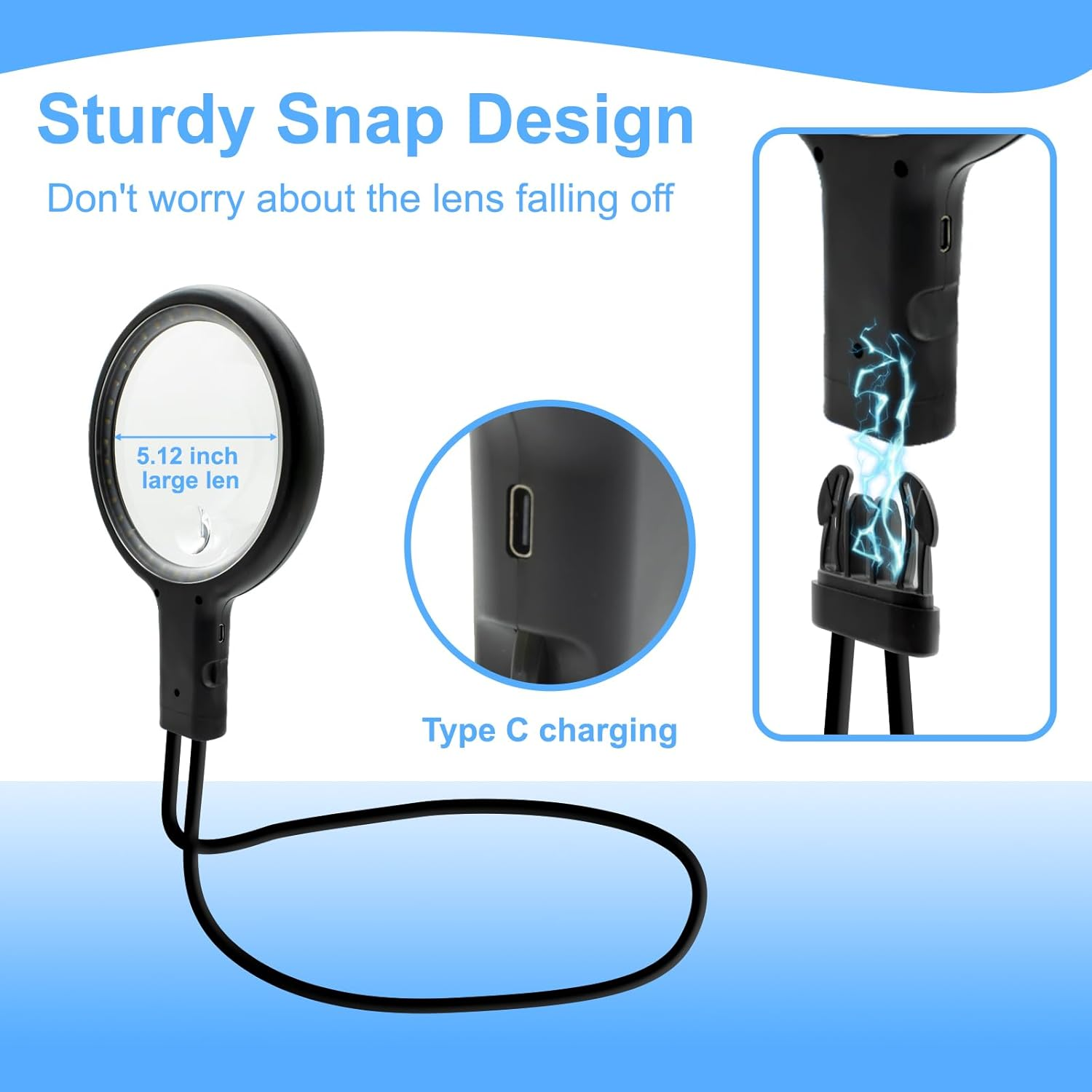 5X Magnifying Glass with 36 LED Light, 5.2 Inch Large Magnifier with 3 Light Modes, Neckwear Magnifying Glass with Flexible Gooseneck for Close Work, Reading, Sewing Low Vision Seniors (Upgrade) image number 2