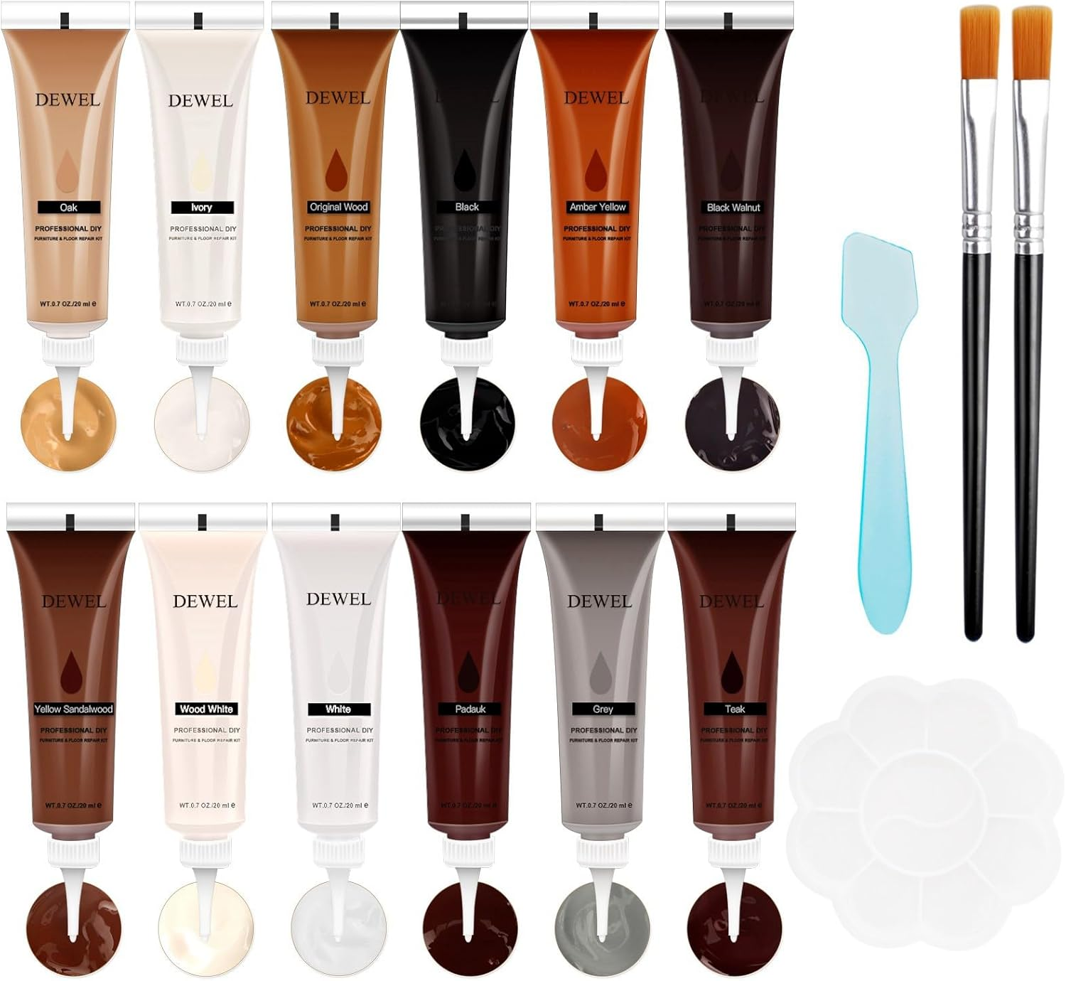 DEWEL Wood Furniture Repair Kit, 12 Colors Wood Fillers with Tools, Upgrade Furniture Fillers Touch up for Stains, Scratches, Wood Floors, Tables, Bedposts (Set of 16) image number 4