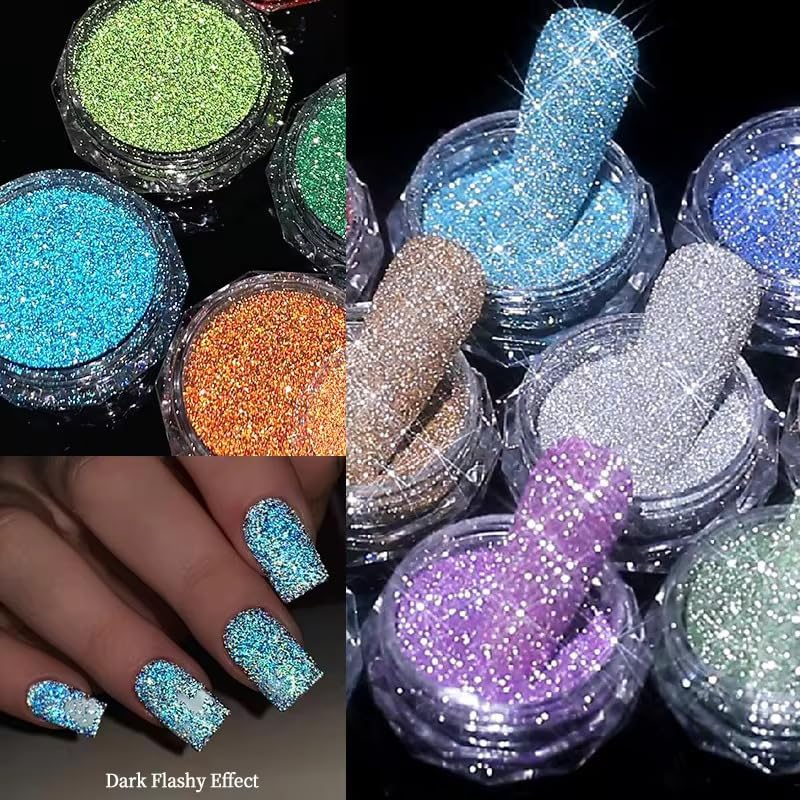 Kipajuju Nail Art Glitter Nail Powder Acrylic Diamond Nail Reflective Glitter Dark Flashy Effect Dipping Powder Multiuse Glitter Powder Nails Art Decoration, Body Art Salon and Home DIY for Women Girls Party Wedding Festival image number 5