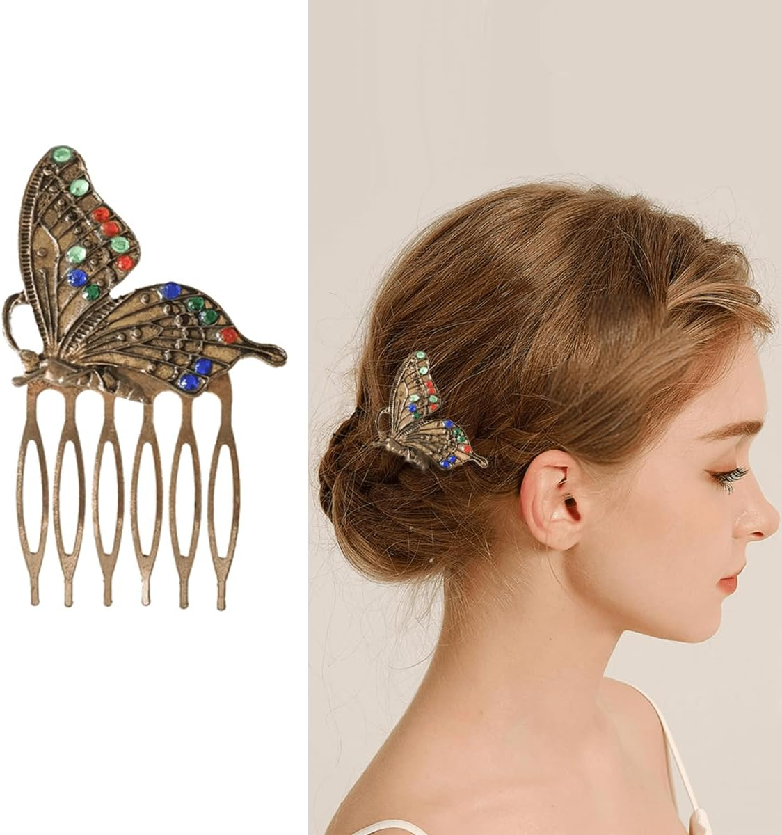 6 Pack Vintage Gold Hair Side Combs for Women Decorative,Butterfly Flower Leaf Pearl Rhinestone Metal Hair Comb Tooth Clip with Teeth Grip Crystal Bridal Hair Piece Pins for Wedding Accessories - Retro Gold image number 6