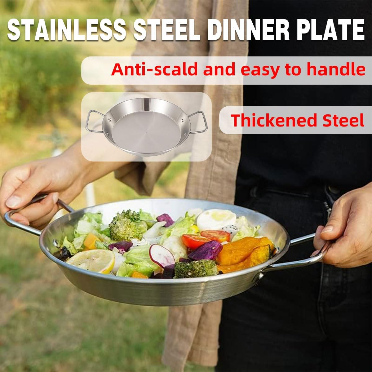 AIMALL Stainless Steel Korean Seafood Plate 10.6In / 27Cm &ndash; Nonstick Frying Pan with Handles, Crayfish Griddle, Dry Pot Pan for Fried Chicken & Snacks image number 2