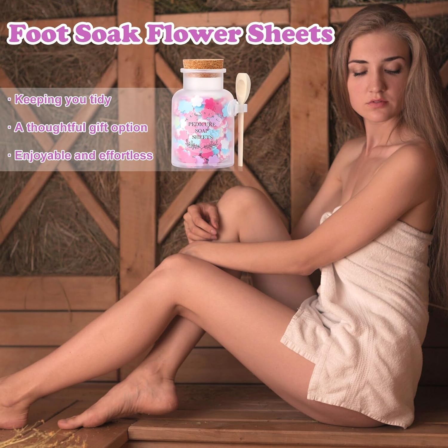 100G Foot Soak Flower Paper Soap Sheet 17.6Oz Plastic Bath Salts Jar Pedicure Foot Soaks Portable Disposable Soap Sheets Colorful Hand Soap Sheetrelaxing Bath Soap Set Mini Soap for Gifts Travel image number 4