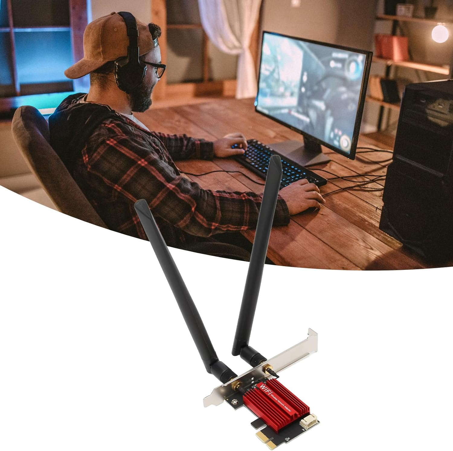 AX1800 Pro WIFI6 PCIE Network Card, 1800Mbps Bluetooth Dual Antenna PCIE Adapter Network Card for Desktop PC, PCIE X16 Expansion Card for HD Video Online Games