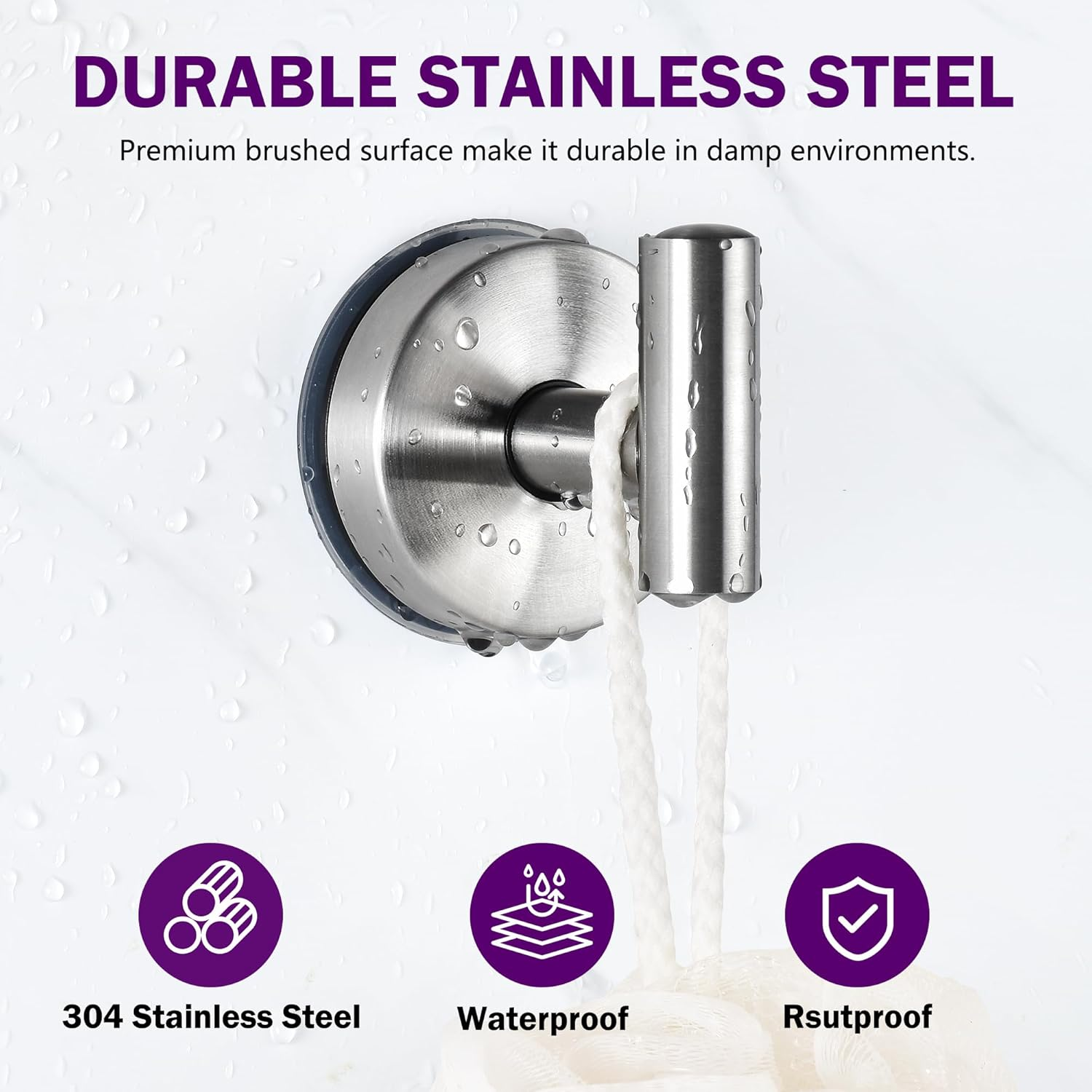 JOMOLA Suction Cup Hooks Shower Wall Stainless Steel Vacuum Shower Hook Heavy Duty Bathroom Suction Towel Holder for inside Shower Coat Hooks Wall Hanger for Door Glass Kitchen Brushed Silver 4Pcs image number 2