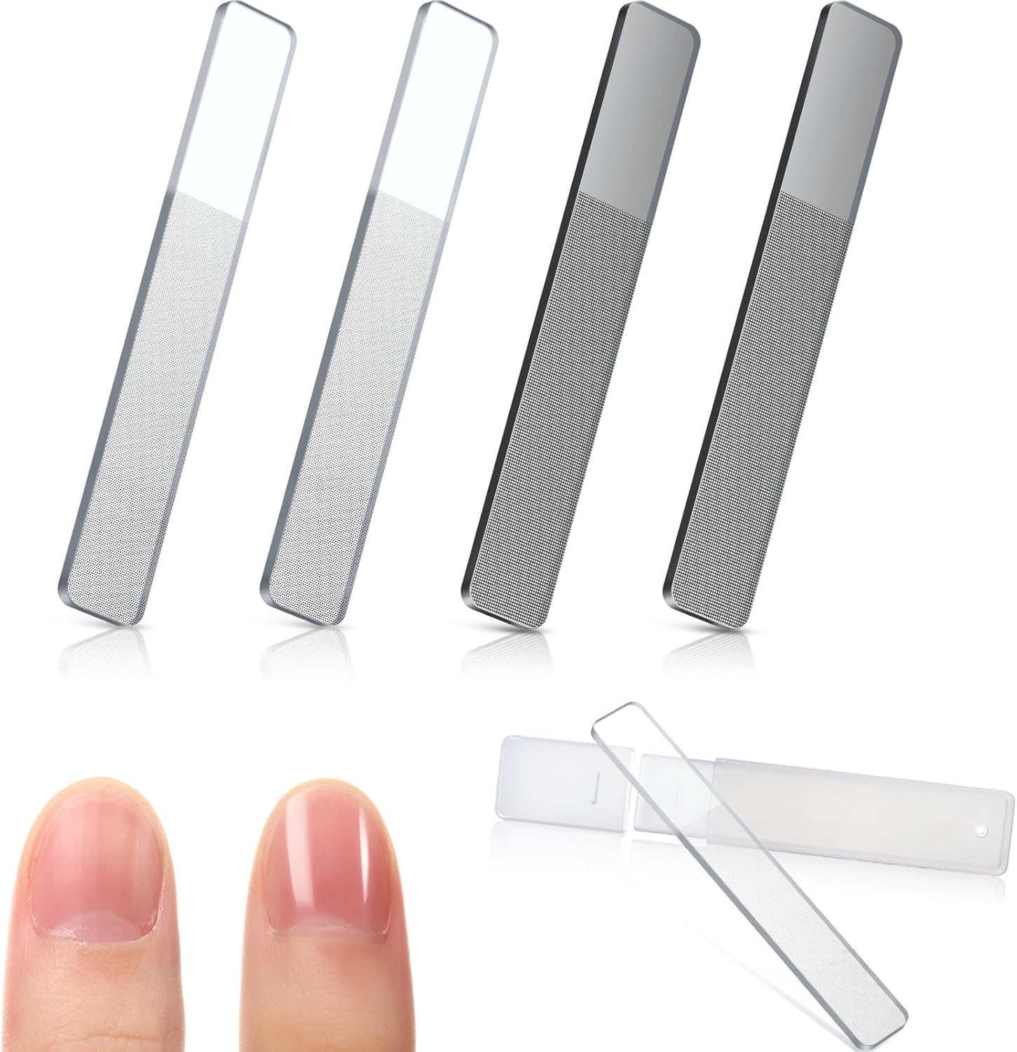 4 Pieces Glass Nail Shiner Crystal Nail Shine Buffer Polisher Crystal Glass Nano Nail File with Case for Natural Nails image number 1