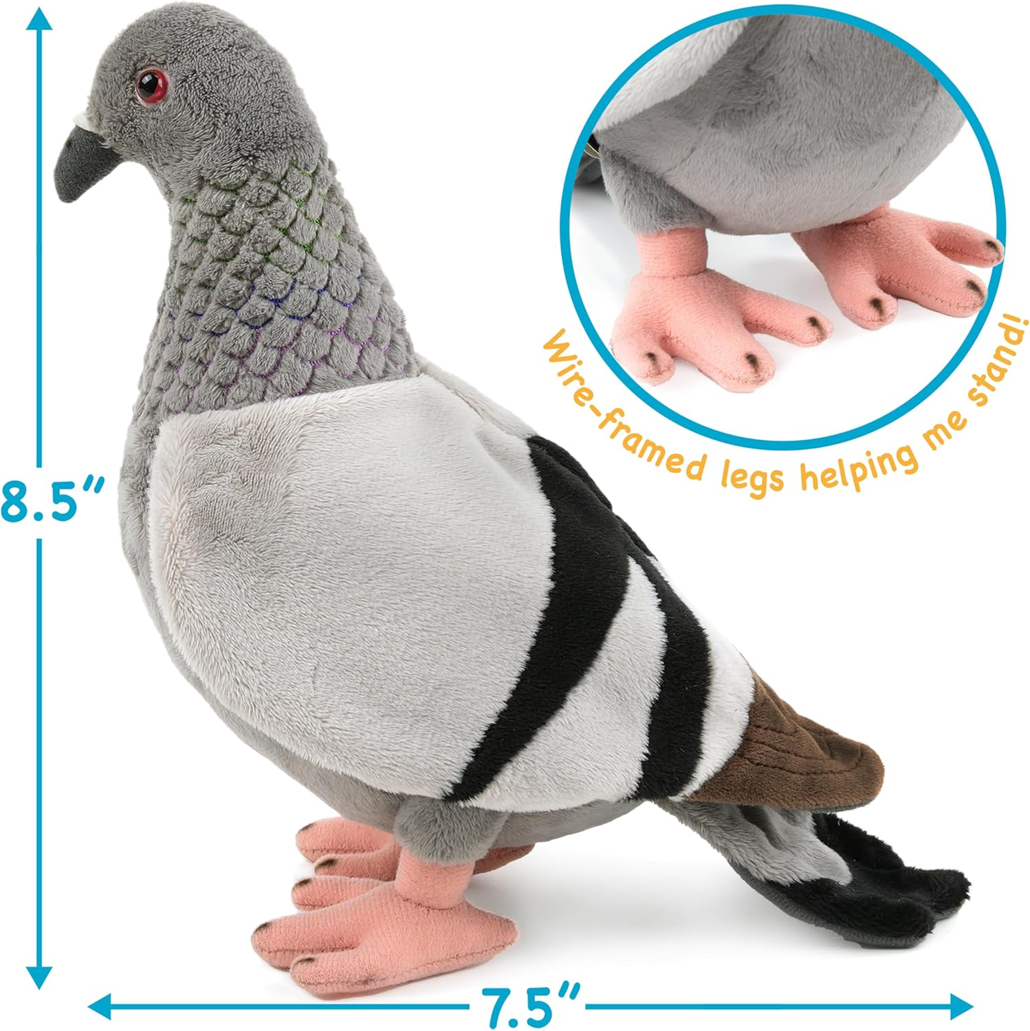 Pepper the Pigeon - 7.5 Inch Stuffed Animal Plush Bird