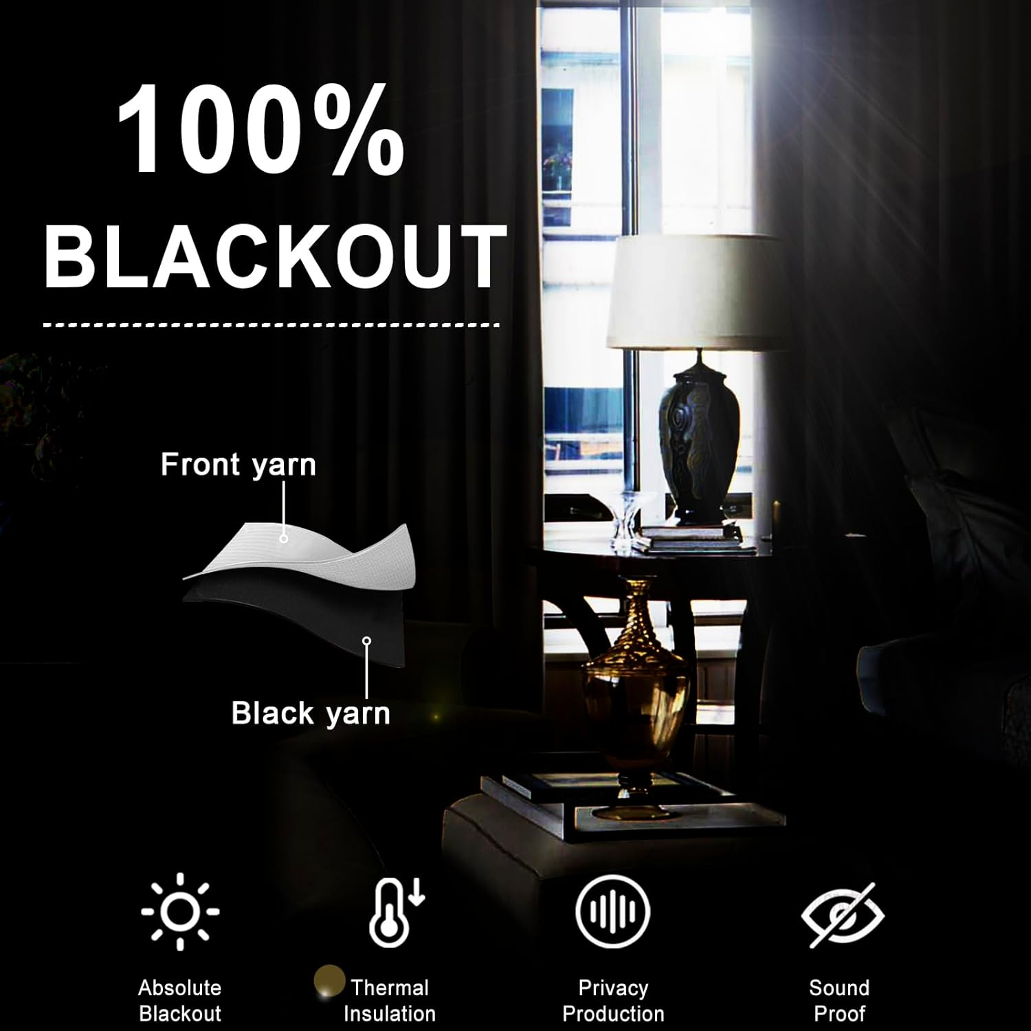 XWZO 100% Blackout Curtains for Bedroom/Living Room - Privacy Protection & Noise Blocking Window Drapes Grommet Top with Black Liner with Tiebacks, Biscotti Beige, W132Cm X D213Cm, Set of 2 image number 5