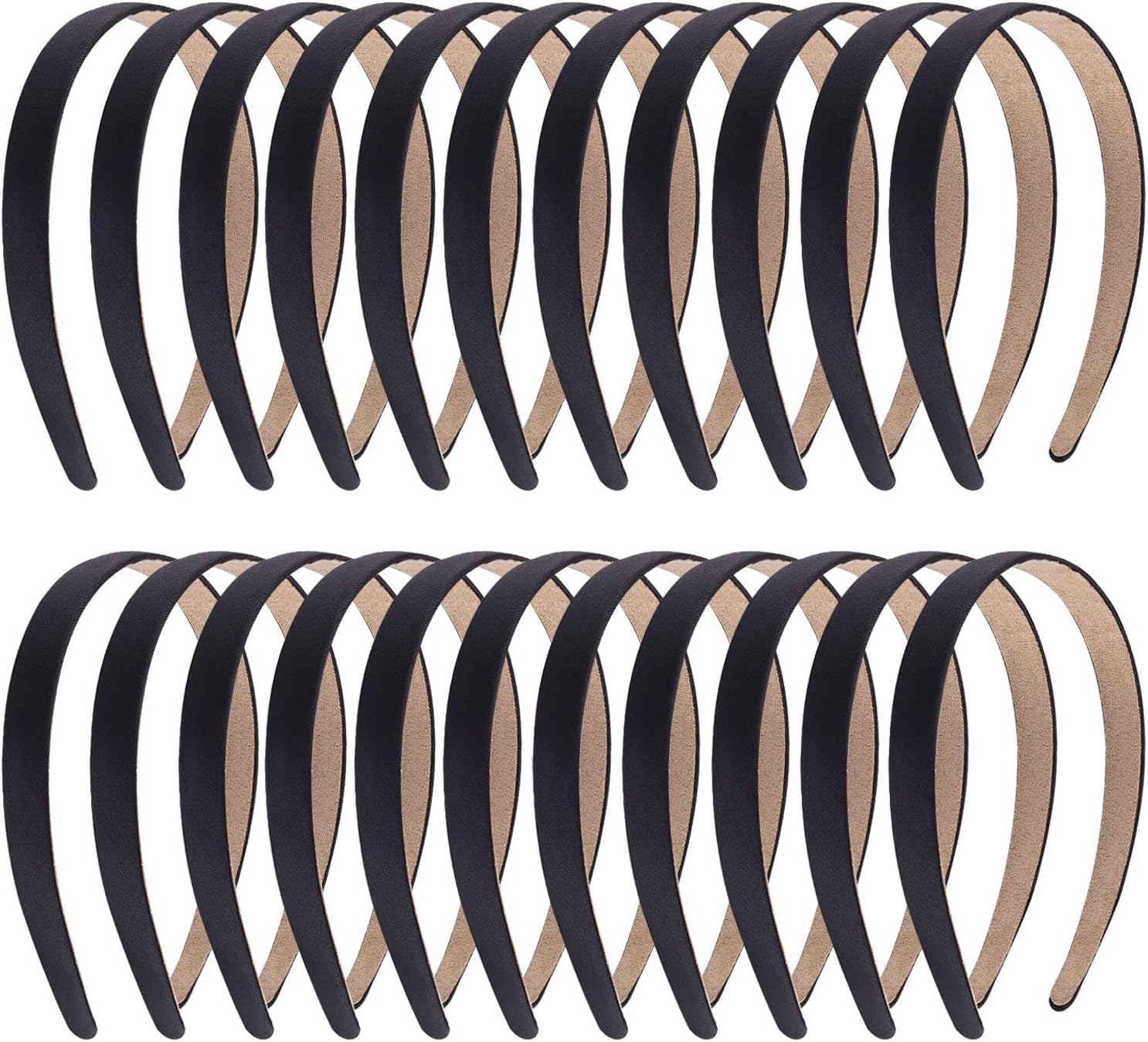 Duufin 22 Pieces Satin Headbands 2Cm Plain Black Headband Non-Slip Hair Headband DIY Headbands for Women and Girls