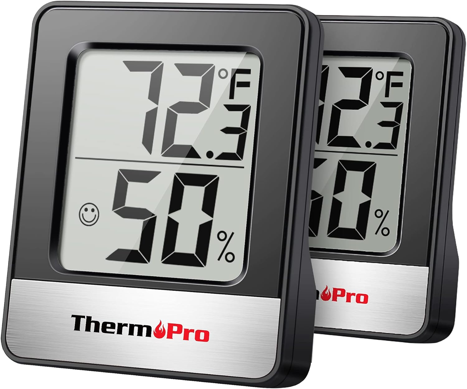 Thermopro TP49 2 Pieces Digital Hygrometer Thermometer Humidity Meter Room Thermometer with Temperature and Humidity Monitor Outdoor Thermometer Black