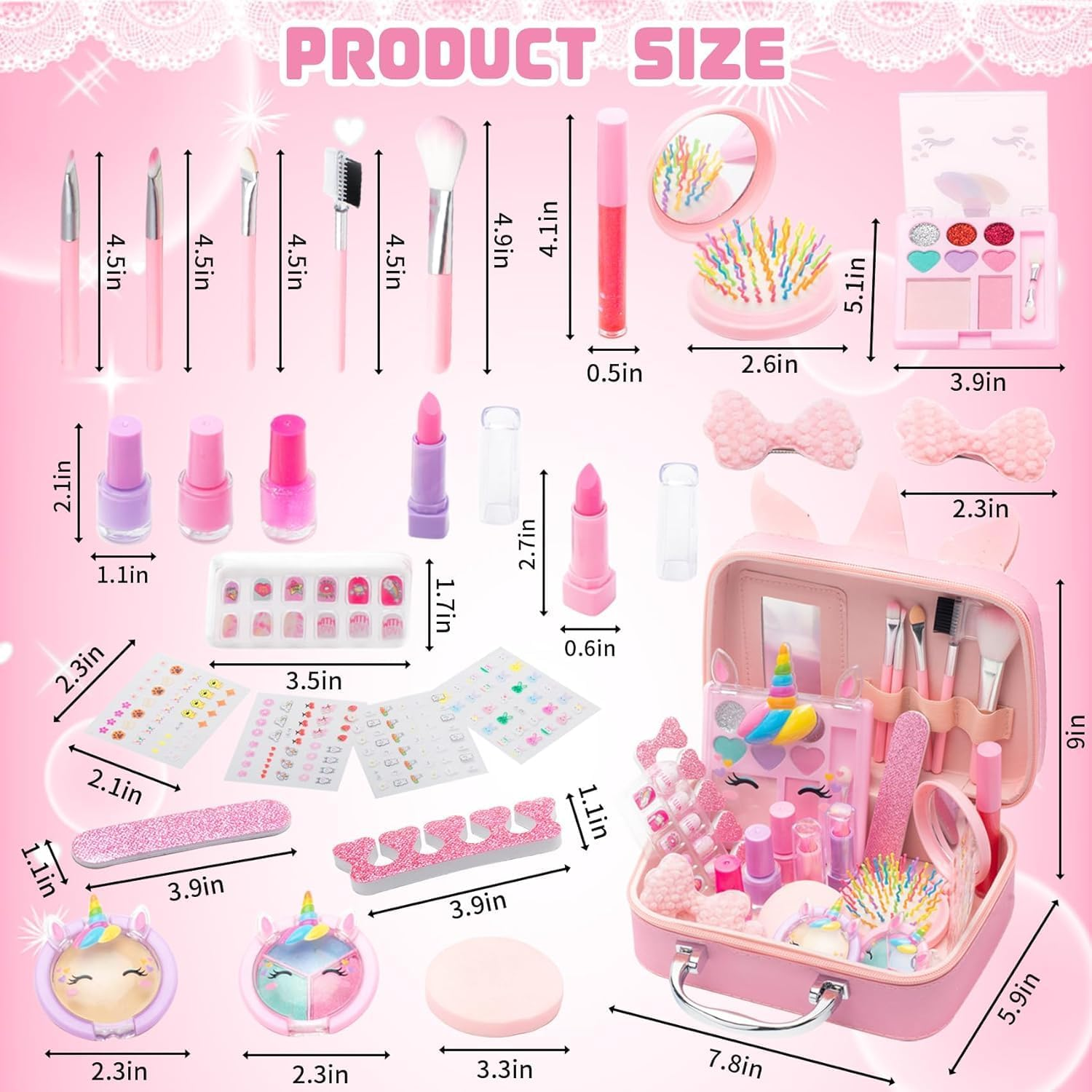 Kids Nail Polish & Makeup Kit for Girls - Washable, Non Toxic Pretend Play Toy Gift for Ages 3-12 | Girl Toys & Beauty Set (Pink) image number 4