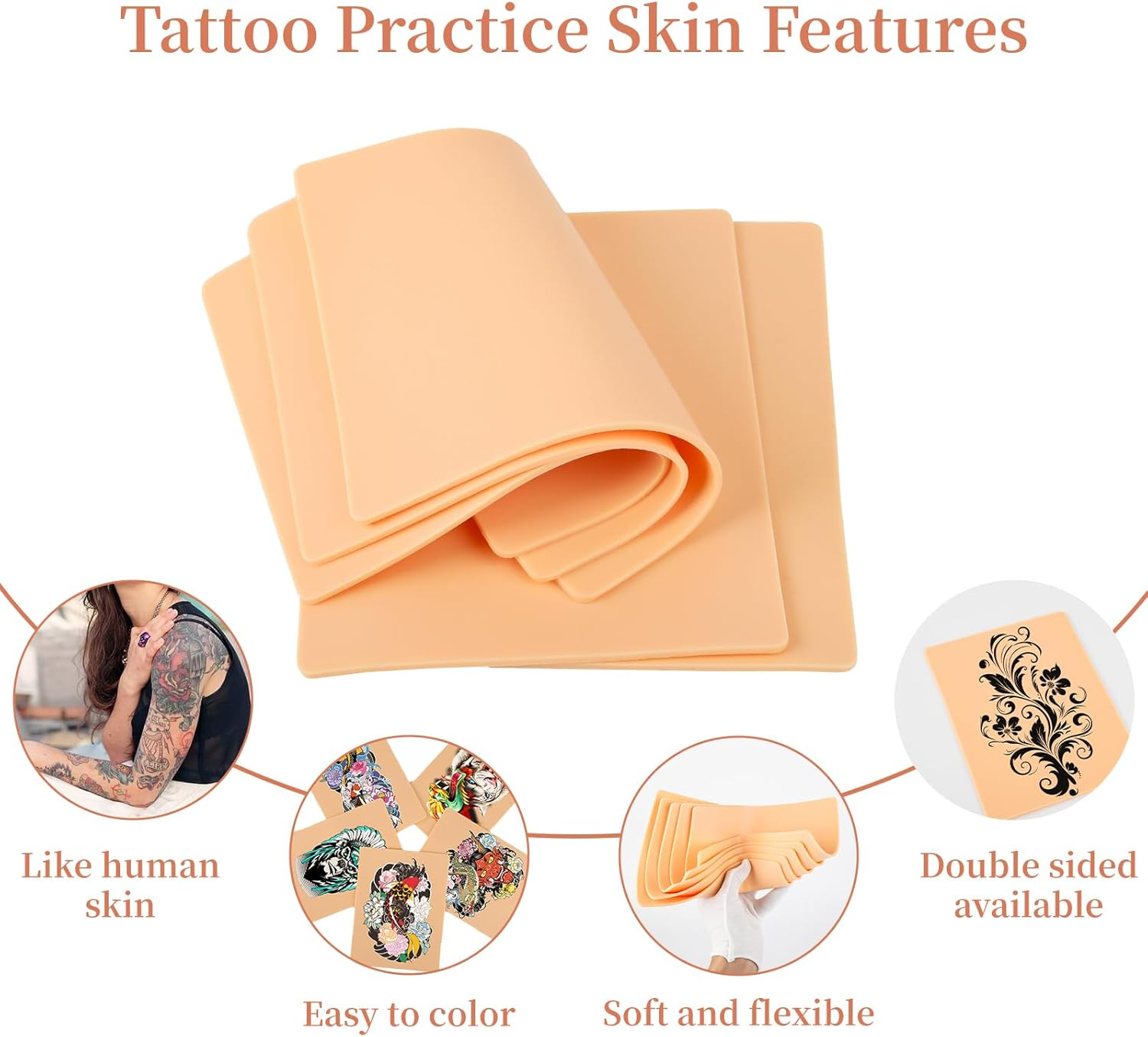 Varildibao 5 PCS Tattoo Practice Skins, 8" X 6" Double Sided Tattoo Fake Skin image number 4