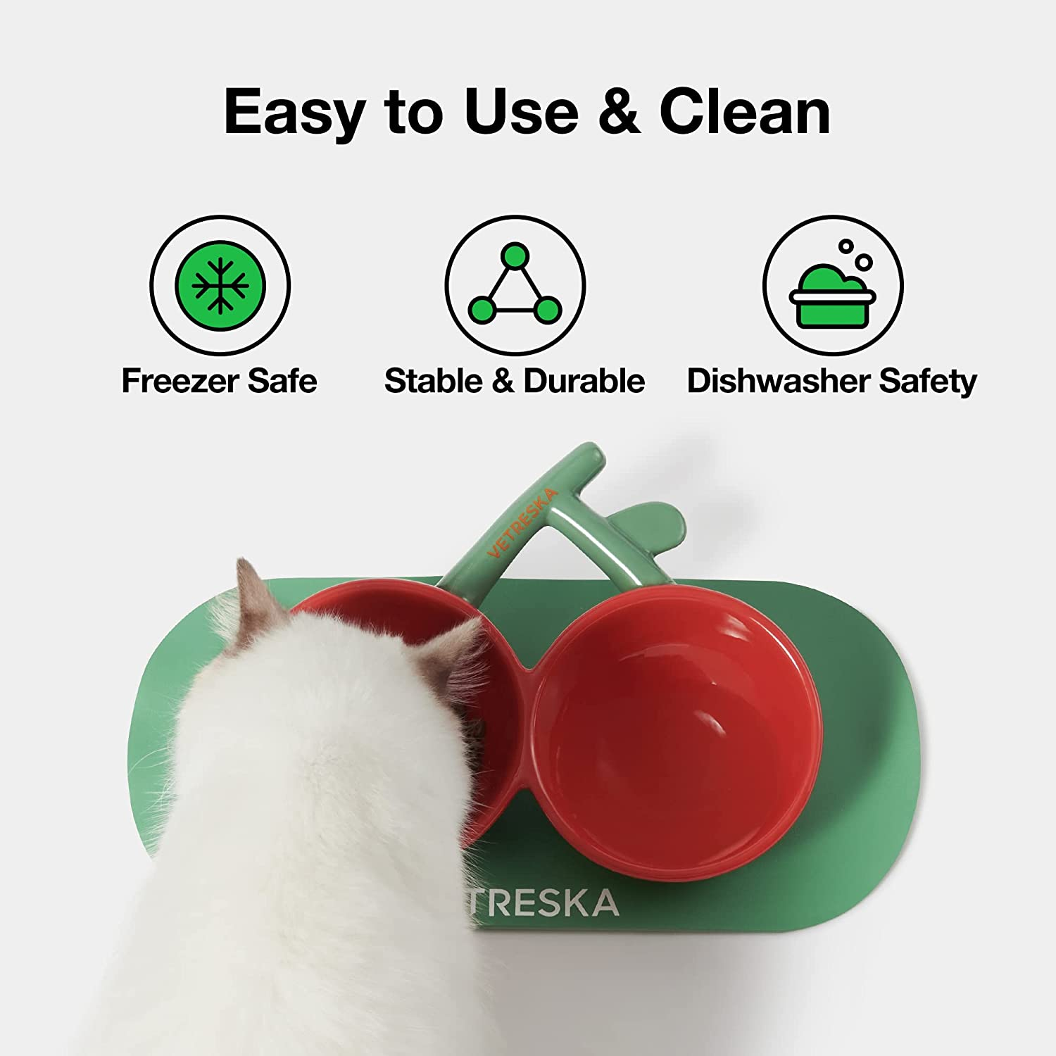 VETRESKA Cat Food Bowl Ceramic Cat Bowls for Food and Water Tilted Puppy Cat Feeding Bowl Relieve Whisker Fatigue Cherry Cat Bowls anti Vomit Wide Shallow Cat Dishes Non-Slip Medium Small Dog Pet Bowl - Cherry image number 3