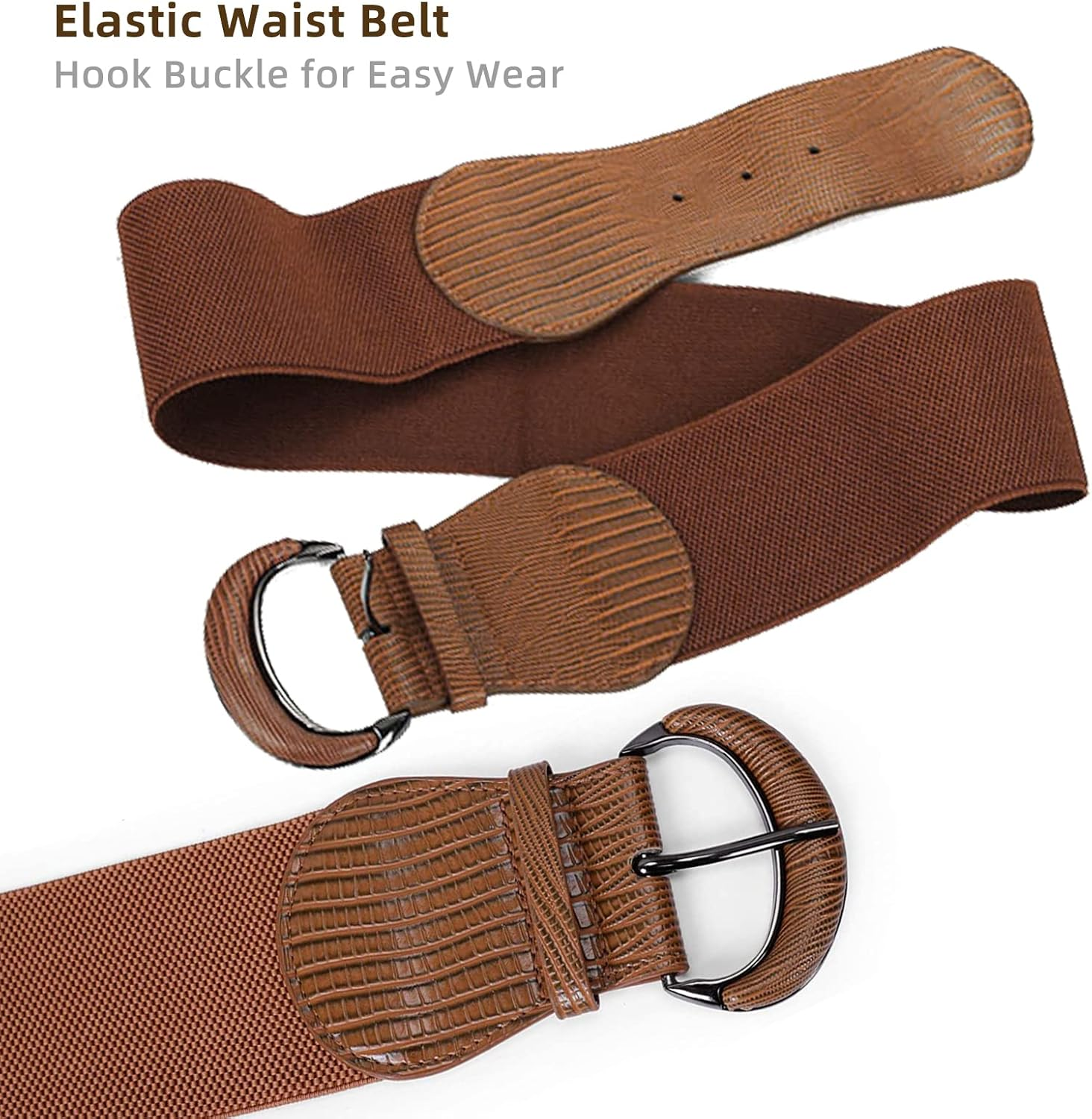 Valleycomfy 3 Pieces Women Elastic Wide Belt for Ladies Dresses,Pu Leather Stretchy Dress Belt,Vintage Wide Belt Waistband image number 3