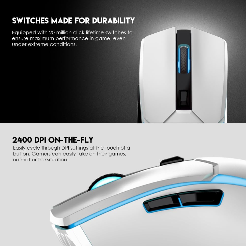 Fantech WGC2 2.4Ghz Wireless Gaming Mouse, Adjustable 2400 DPI, Ergonomic Computer Mouse for PC & Laptop (White) - Purple image number 7