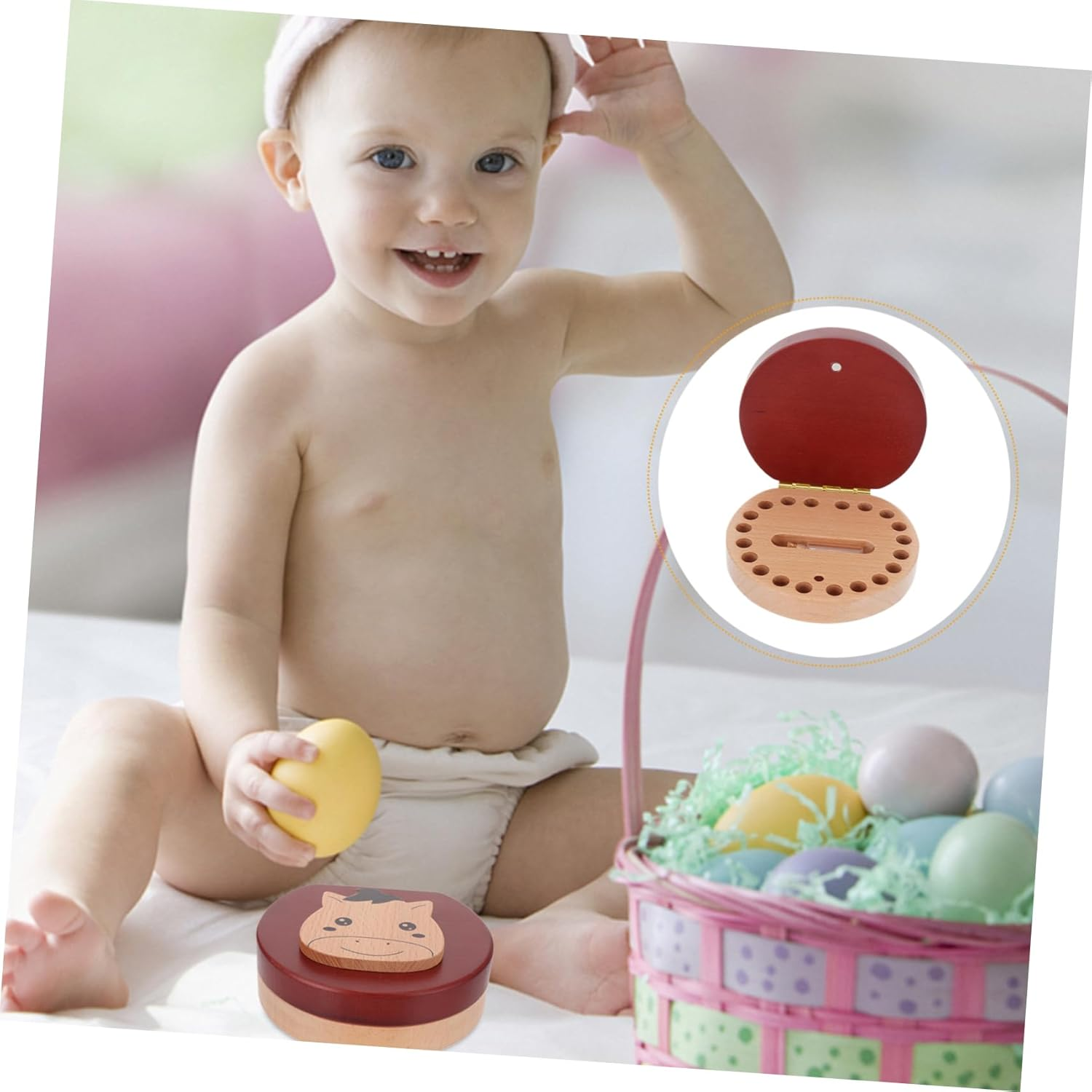Sosoport Wooden Baby Tooth Keepsake Box First Tooth Storage Organizer Small Trinket Box for Infant Memory Preservation Newborn Hair Holder image number 6