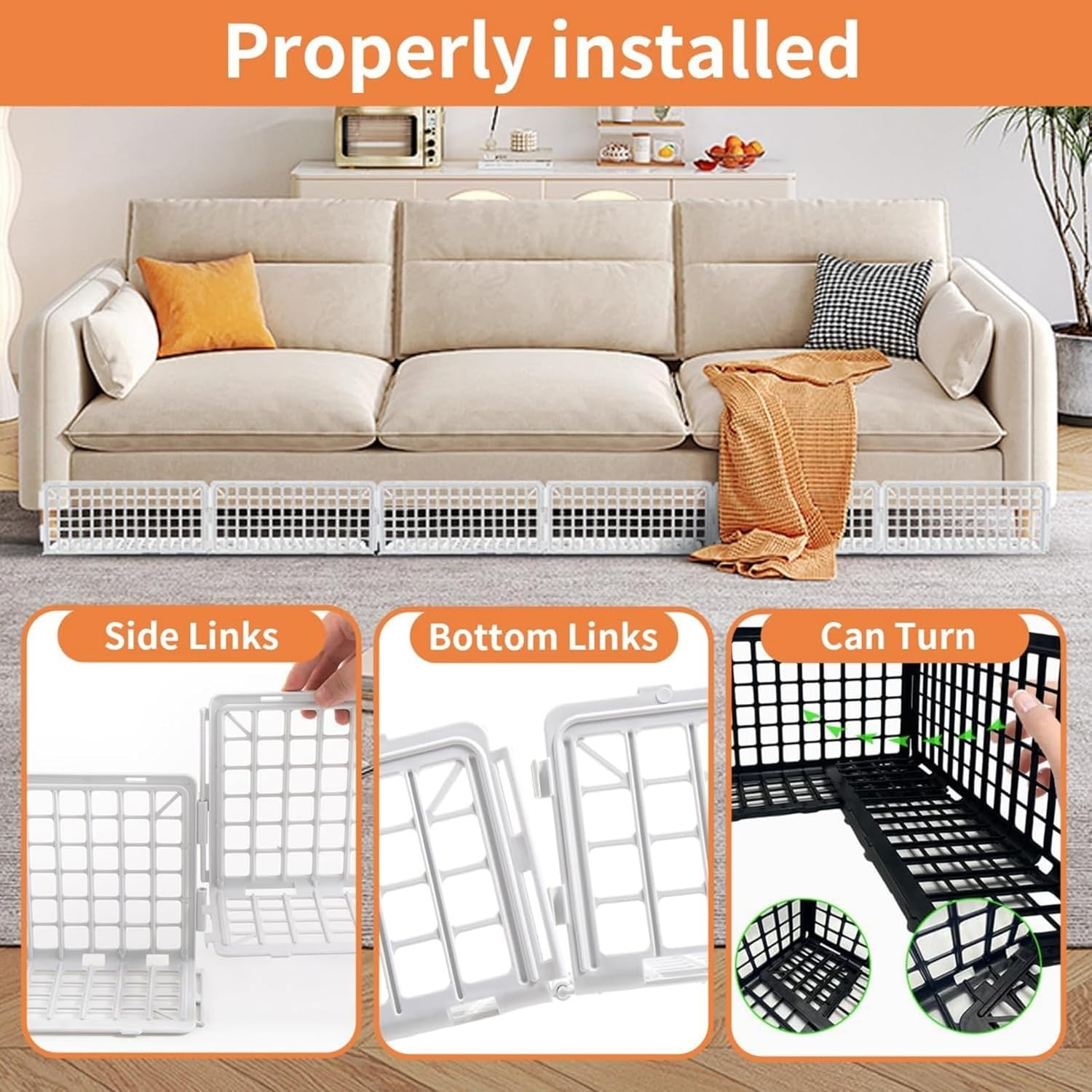 12 Pcs under Couch Blocker, under Bed Sofa Furniture Blocker Plastic Stopper, Couch Guards Bumper Stop for Things Pets ，37 Cm* 17Cm (White) image number 3