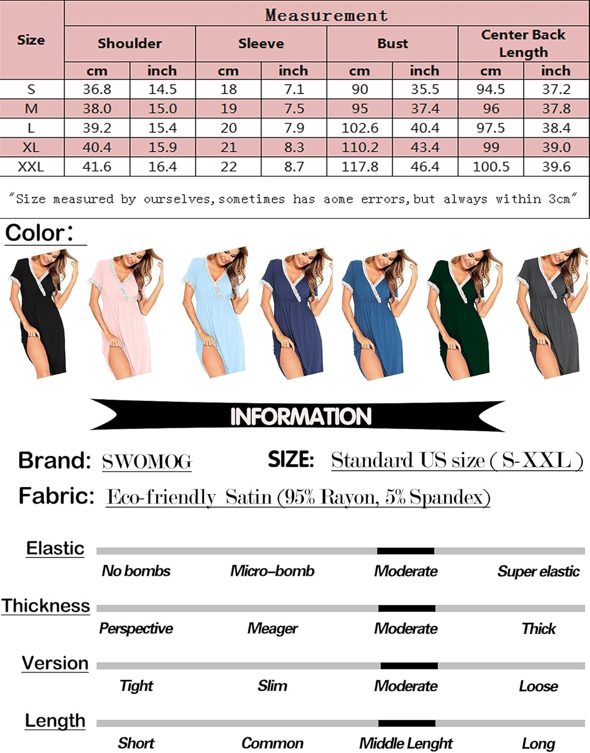 SWOMOG Women 3 in 1 Delivery/Labor/Nursing Nightgown Short Sleeve Pleated Maternity Sleepwear for Breastfeeding image number 3