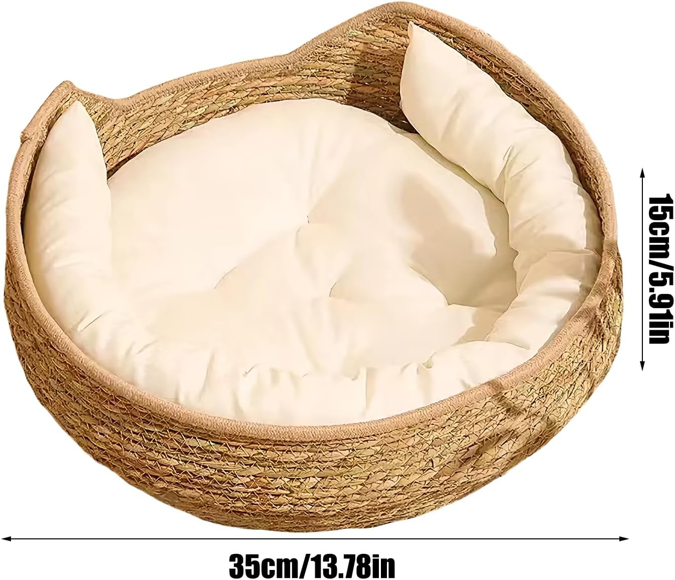 Cat Basket Bed - Woven Cat Bed Basket with Cushion and Pillow - All Season Weaving Pet Sleeping Resting Scratching Furniture for Puppy Dog Kitten image number 3
