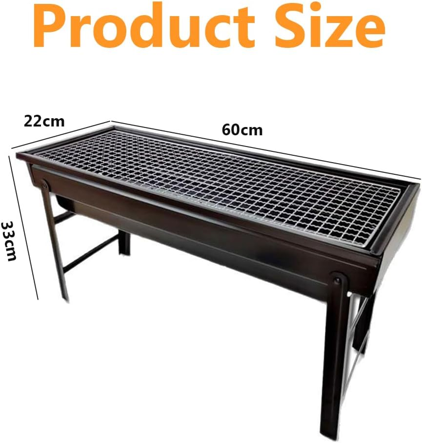 Ultra-Thin Foldable Charcoal Grill, Camping Roast Stand, Heat-Resistant Collapsible Barbecue, for Bivouac, Picnics, or Backyard Barbecues (60 X 22 X 34 CM)
