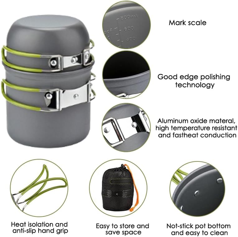 Leona Co Camping Cookware Set Backpacking Outdoor Hiking Gear with Camping Stove, Compact Light Cooking Kit, Easy Clean Durable Tableware Set with Stove Pan Pot Bowl image number 3