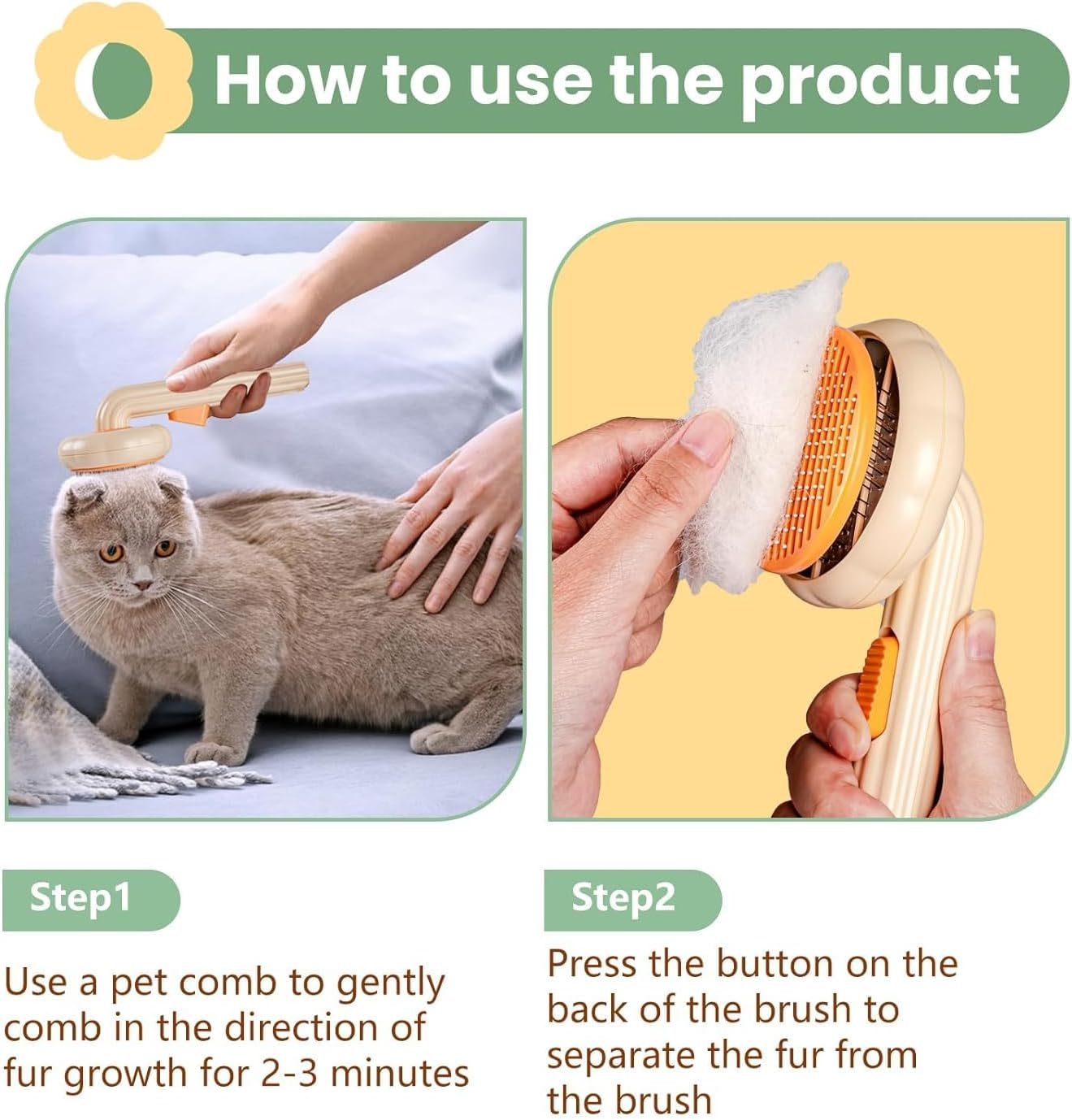 Cat Brush, Dog Brush for Shedding with Release Button, Self Cleaning Cat Comb Hair Brush for Indoor Cats, Dog Deshedding Brush Grooming Kit, Pet Supplies Hair Remover Tool image number 3